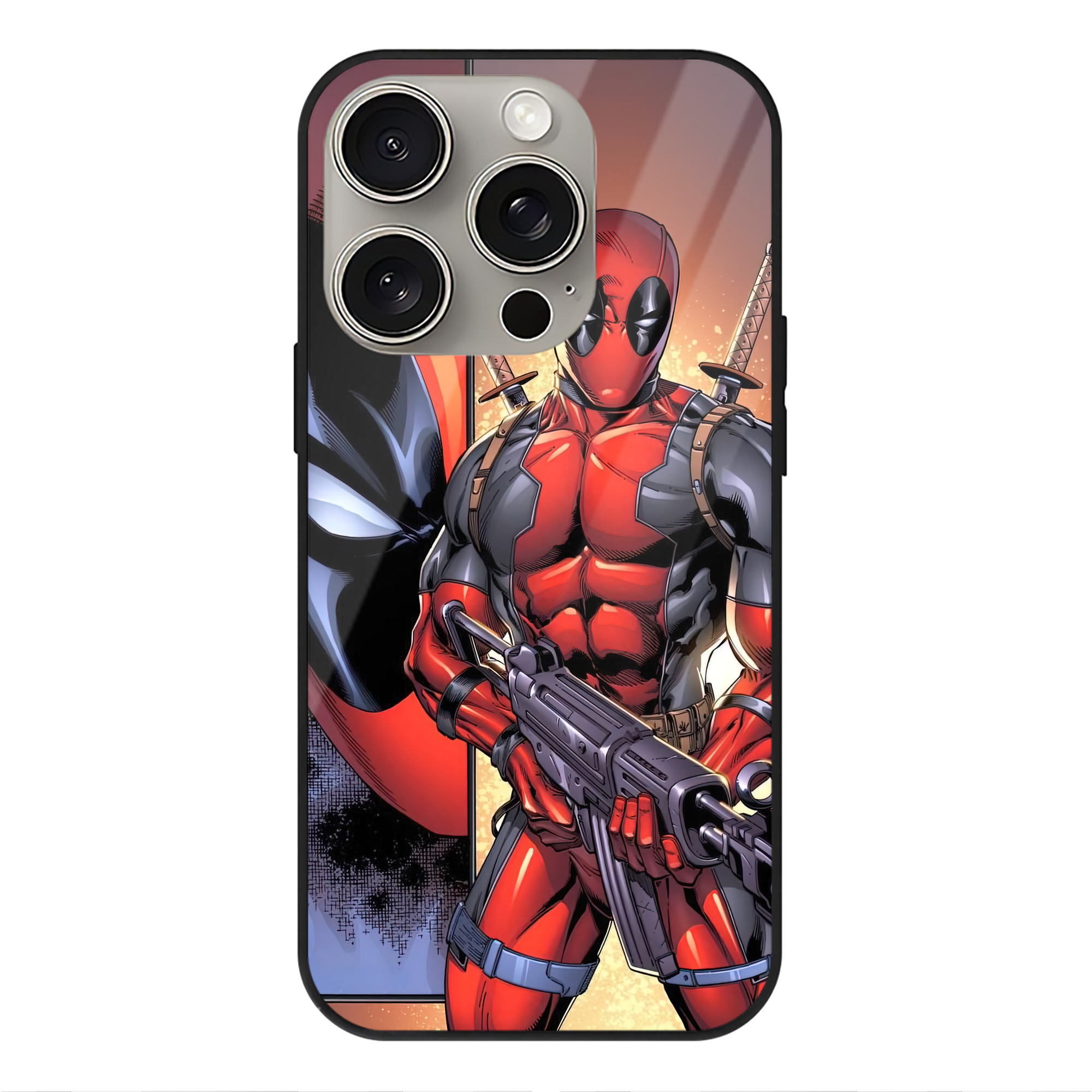 （画像用） Deadpool デッドプール 【iPhone15Pro対応】スマホケース 耐衝撃＆黄変防止 背面ガラス