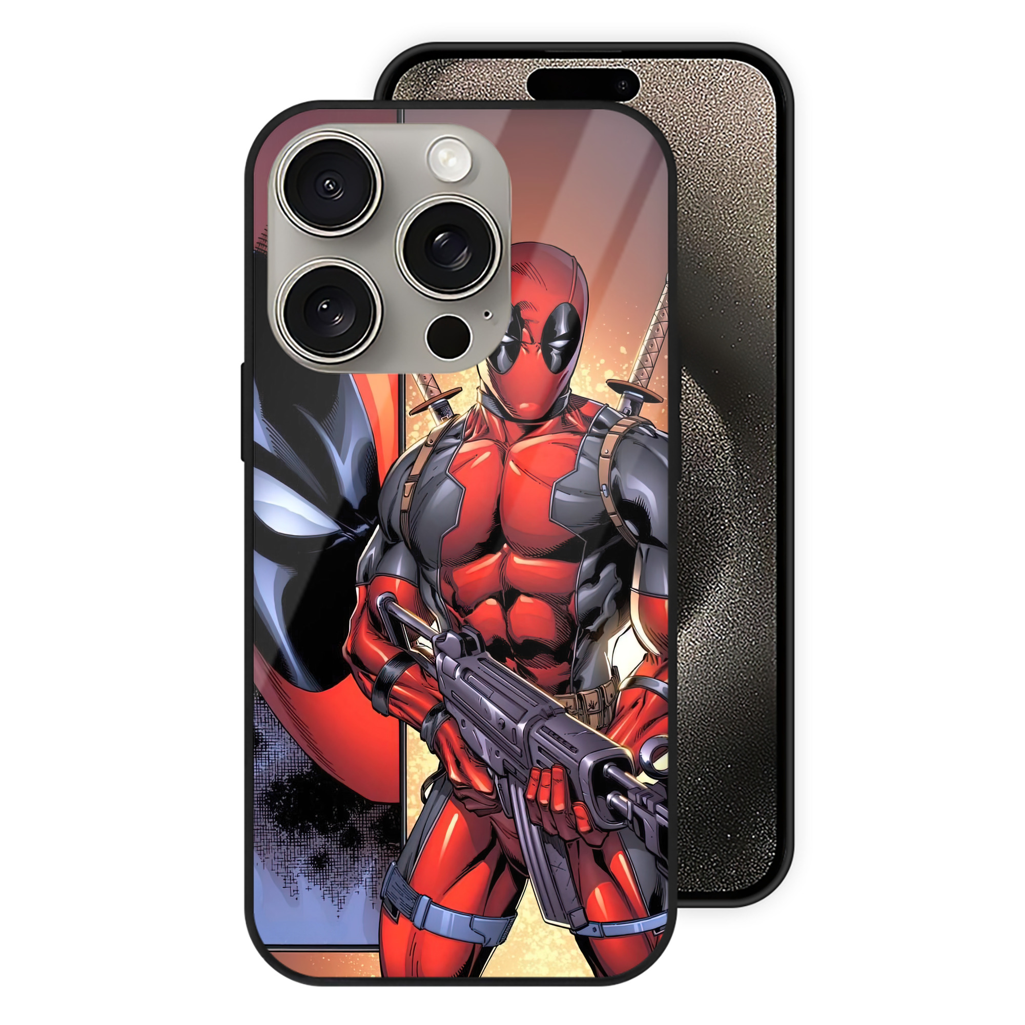 （画像用） Deadpool デッドプール 【iPhone15Pro対応】スマホケース 耐衝撃＆黄変防止 背面ガラス