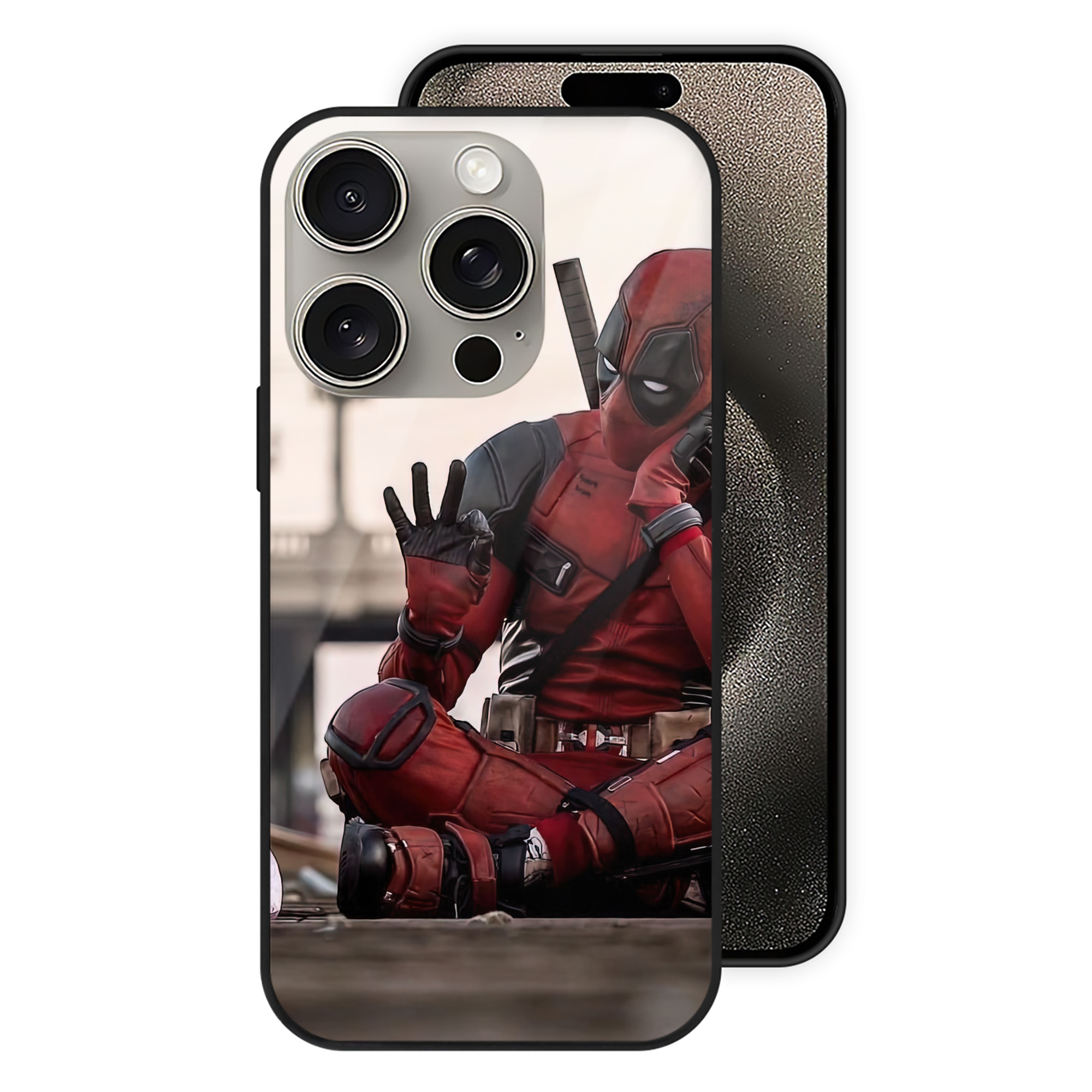 （画像用） Deadpool デッドプール 【iPhone15Pro対応】スマホケース 耐衝撃＆黄変防止 背面ガラス