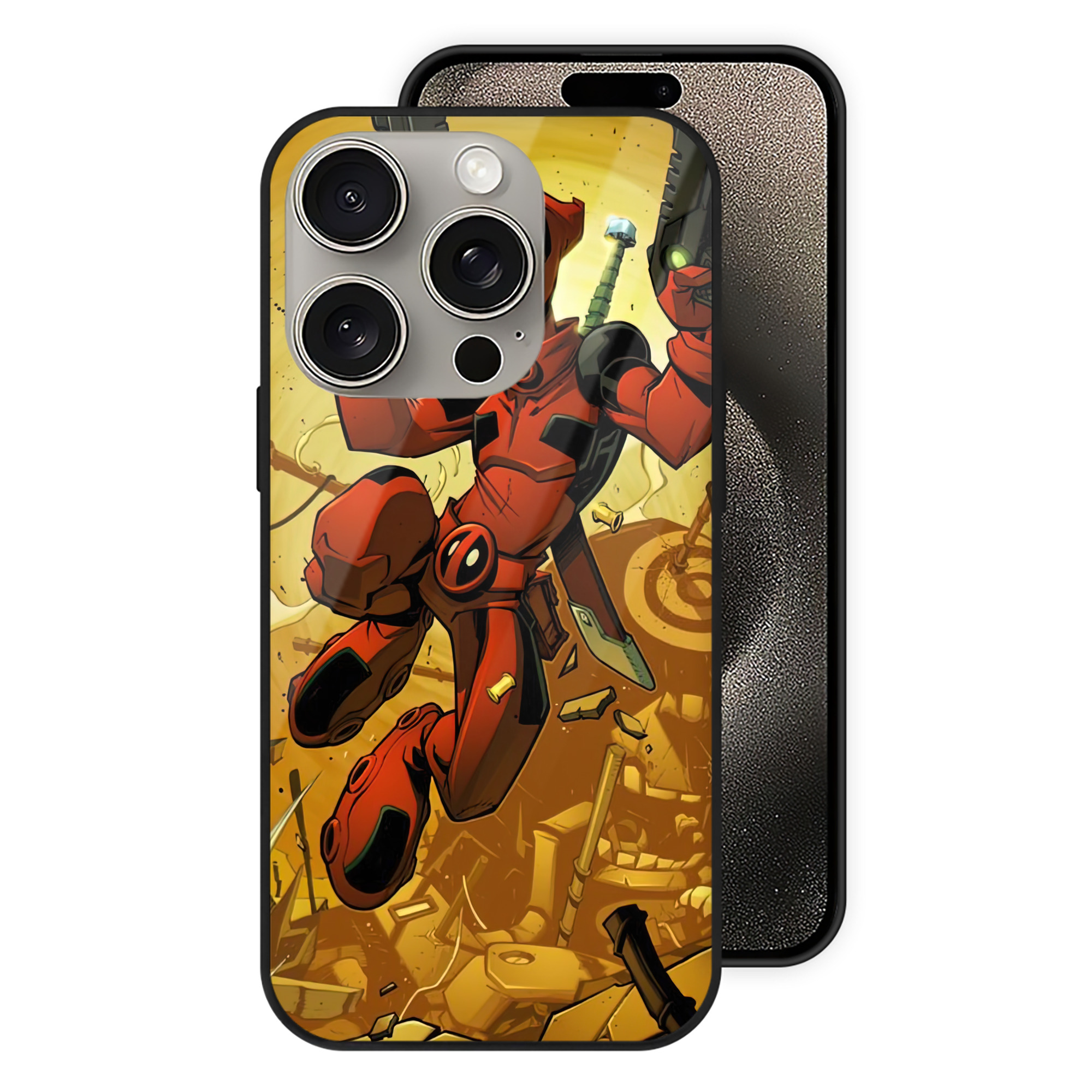 （画像用） Deadpool デッドプール 【iPhone15Pro対応】スマホケース 耐衝撃＆黄変防止 背面ガラス