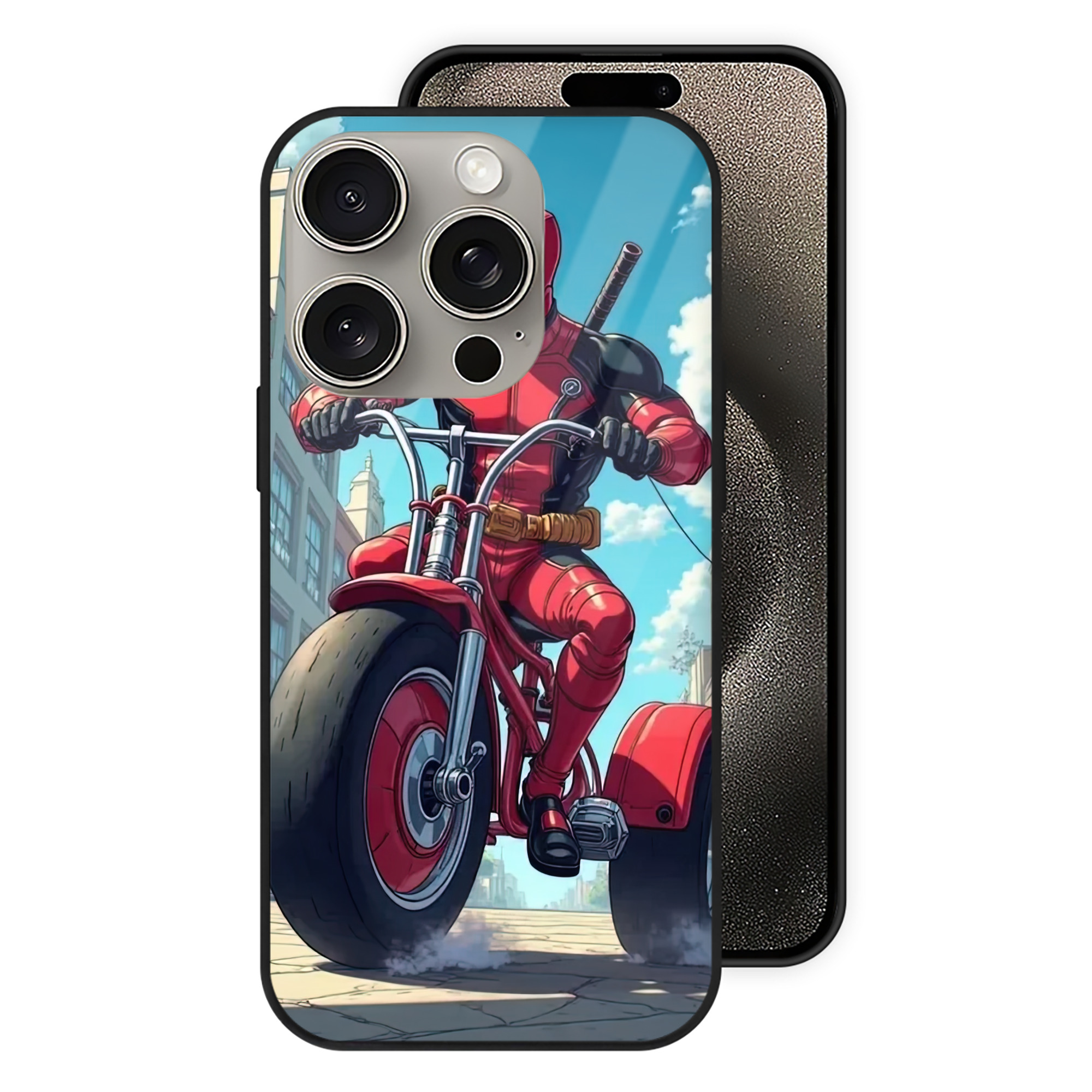 （画像用） Deadpool デッドプール 【iPhone15Pro対応】スマホケース 耐衝撃＆黄変防止 背面ガラス