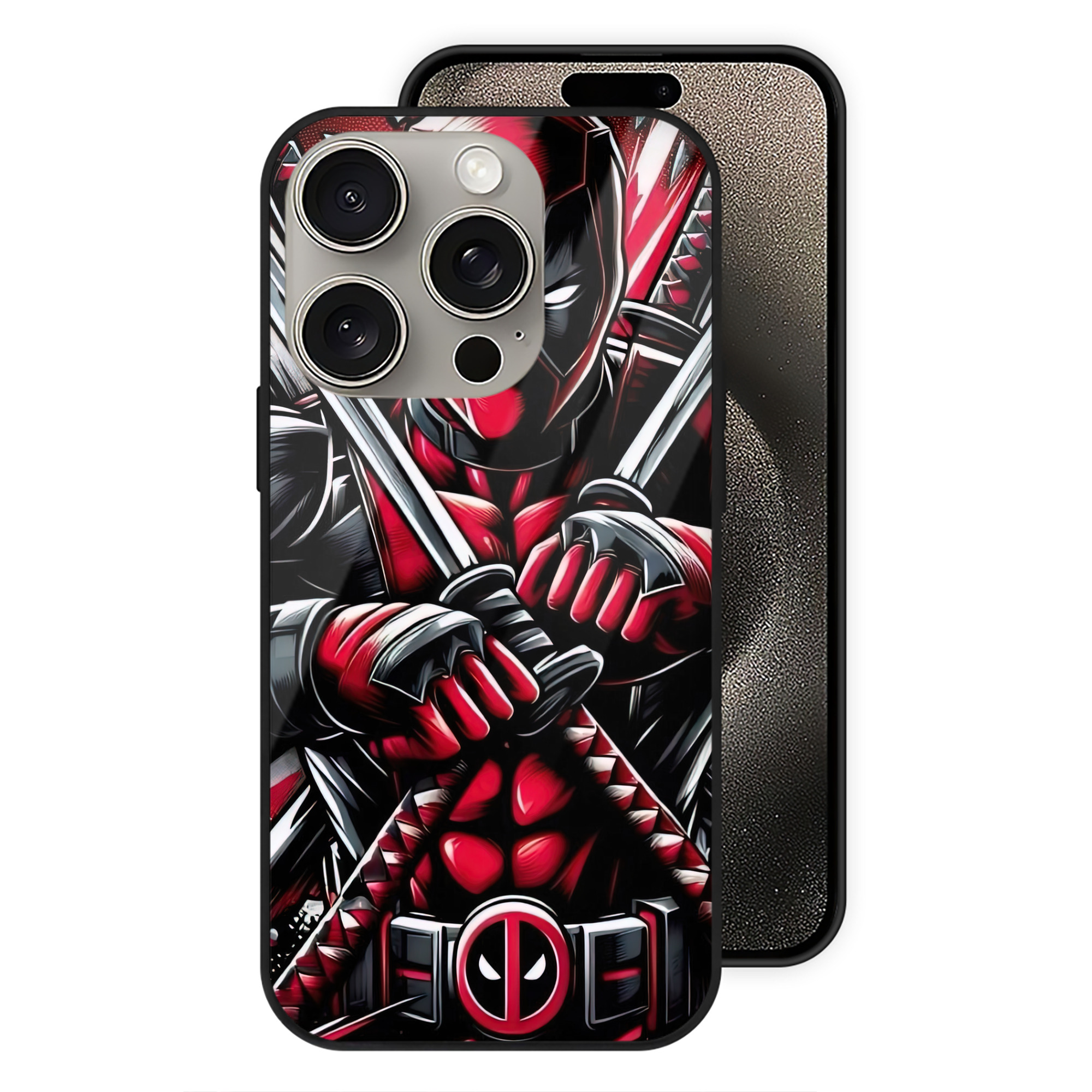 （画像用） Deadpool デッドプール 【iPhone15Pro対応】スマホケース 耐衝撃＆黄変防止 背面ガラス