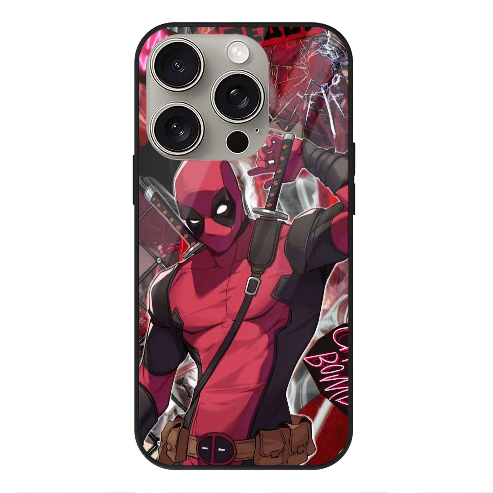 （画像用） Deadpool デッドプール 【iPhone15Pro対応】スマホケース 耐衝撃＆黄変防止 背面ガラス