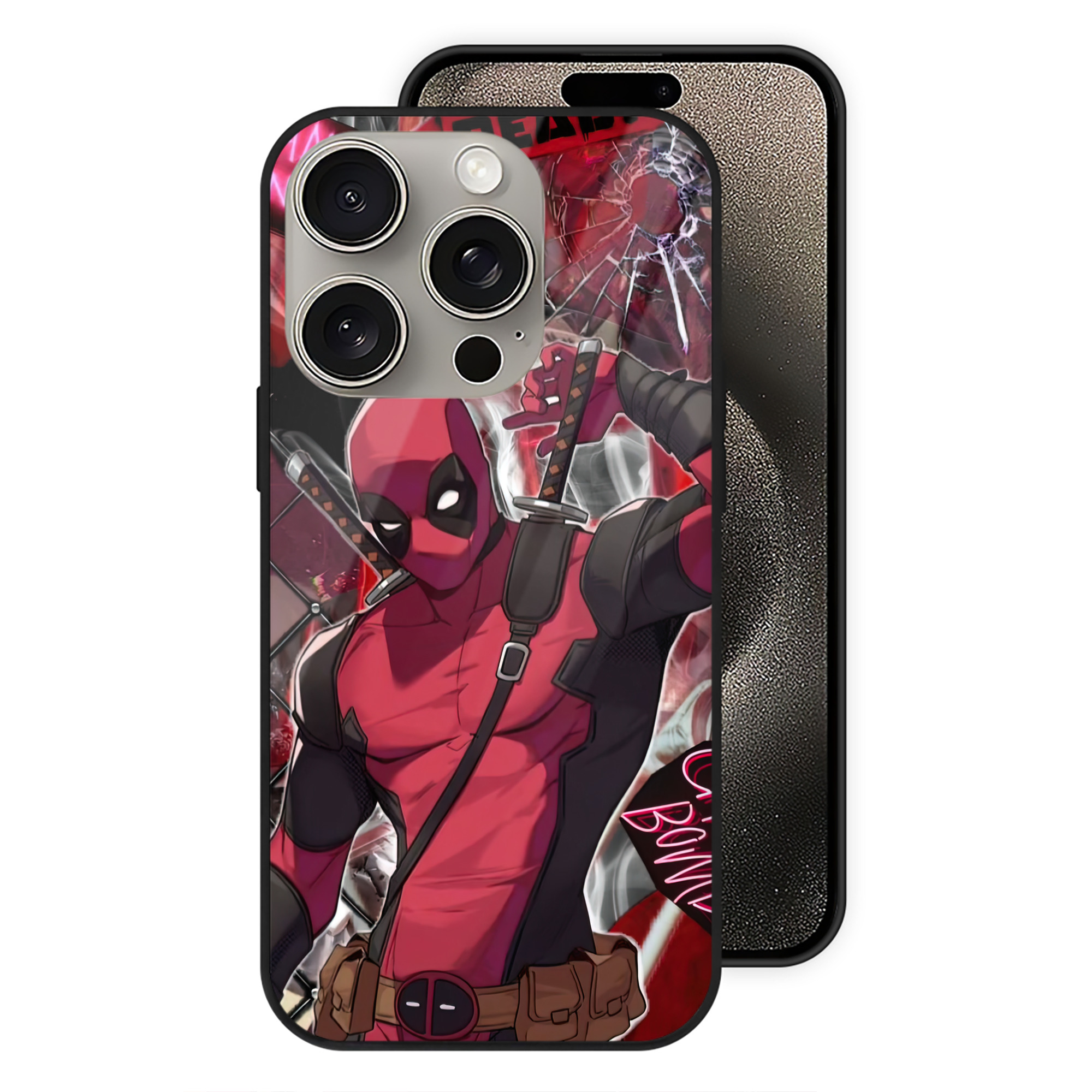 （画像用） Deadpool デッドプール 【iPhone15Pro対応】スマホケース 耐衝撃＆黄変防止 背面ガラス