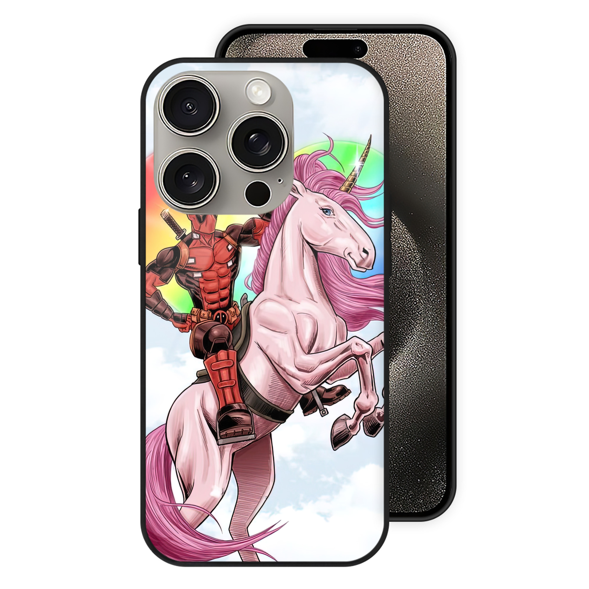 （画像用） Deadpool デッドプール 【iPhone15Pro対応】スマホケース 耐衝撃＆黄変防止 背面ガラス