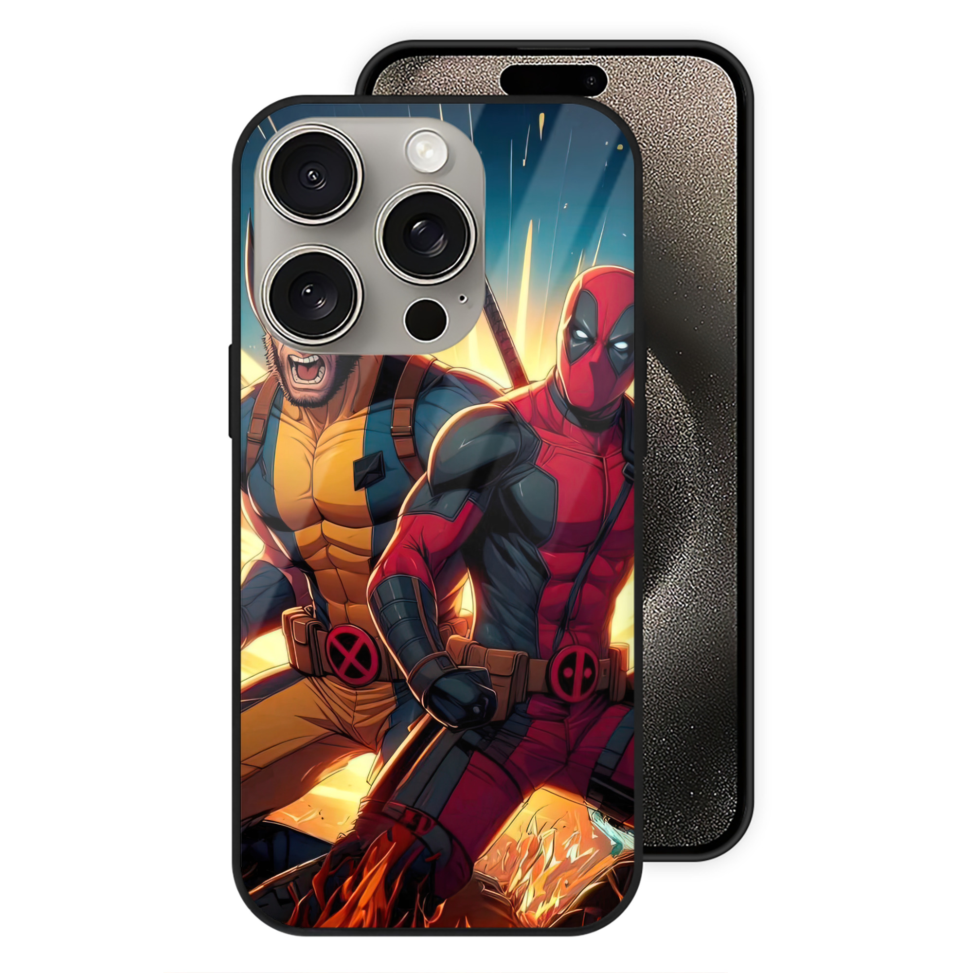 （画像用） Deadpool デッドプール 【iPhone15Pro対応】スマホケース 耐衝撃＆黄変防止 背面ガラス