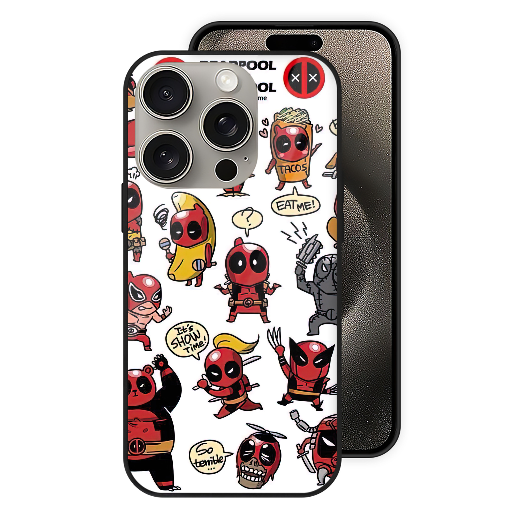 （画像用） Deadpool デッドプール 【iPhone15Pro対応】スマホケース 耐衝撃＆黄変防止 背面ガラス
