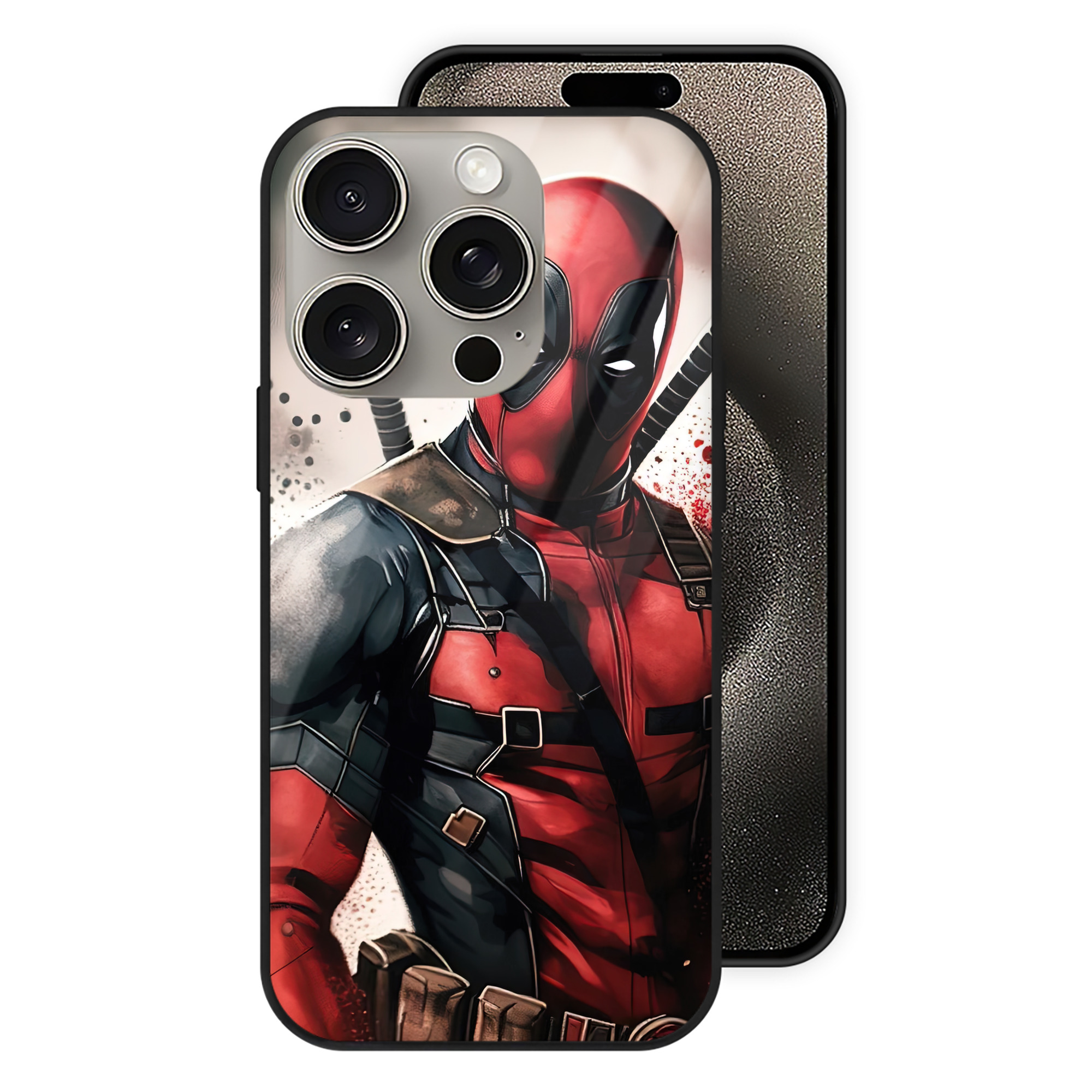 （画像用） Deadpool デッドプール 【iPhone15Pro対応】スマホケース 耐衝撃＆黄変防止 背面ガラス