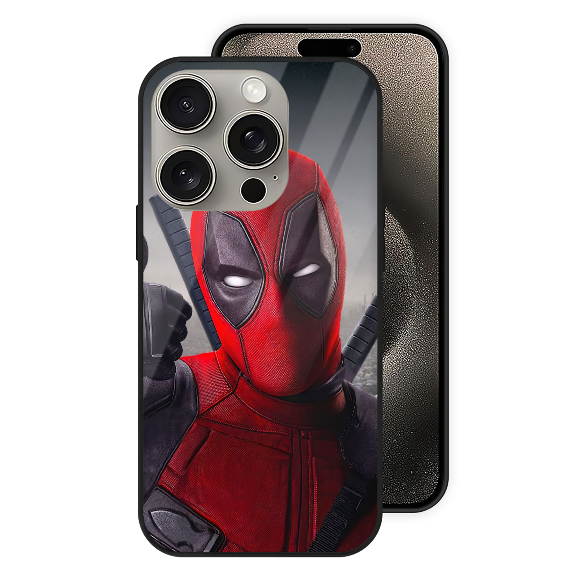 （画像用） Deadpool デッドプール 【iPhone15Pro対応】スマホケース 耐衝撃＆黄変防止 背面ガラス