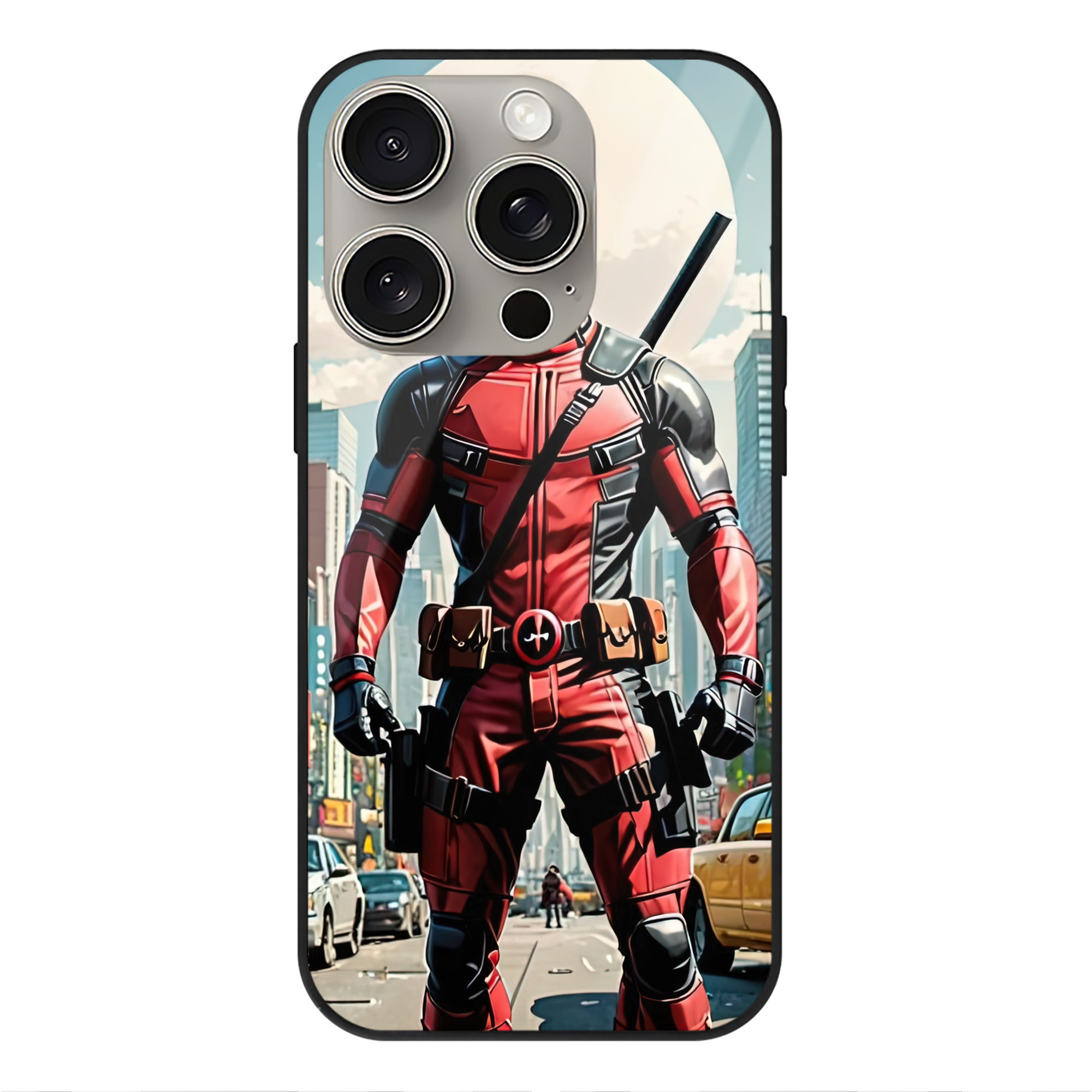 （画像用） Deadpool デッドプール 【iPhone15Pro対応】スマホケース 耐衝撃＆黄変防止 背面ガラス