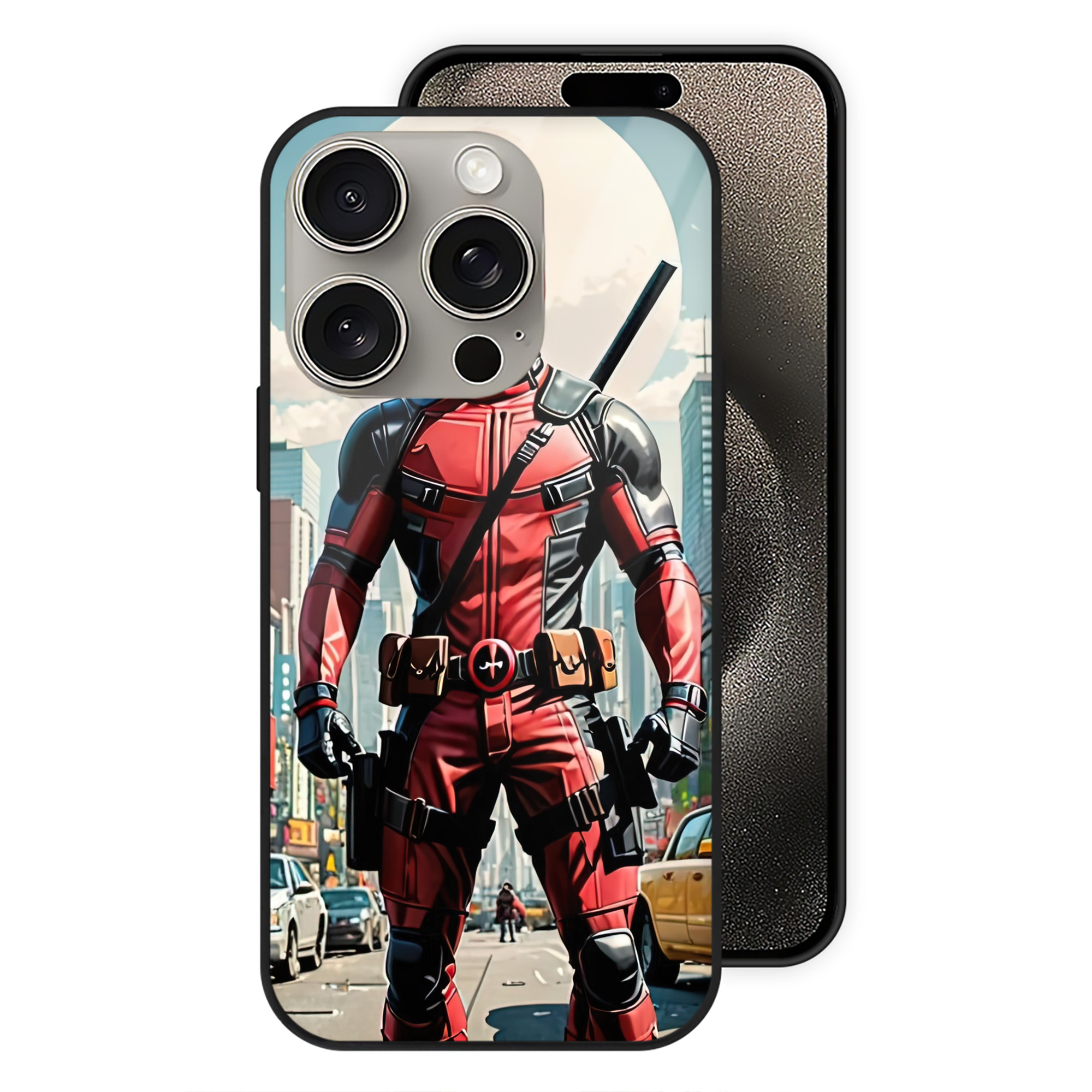 （画像用） Deadpool デッドプール 【iPhone15Pro対応】スマホケース 耐衝撃＆黄変防止 背面ガラス