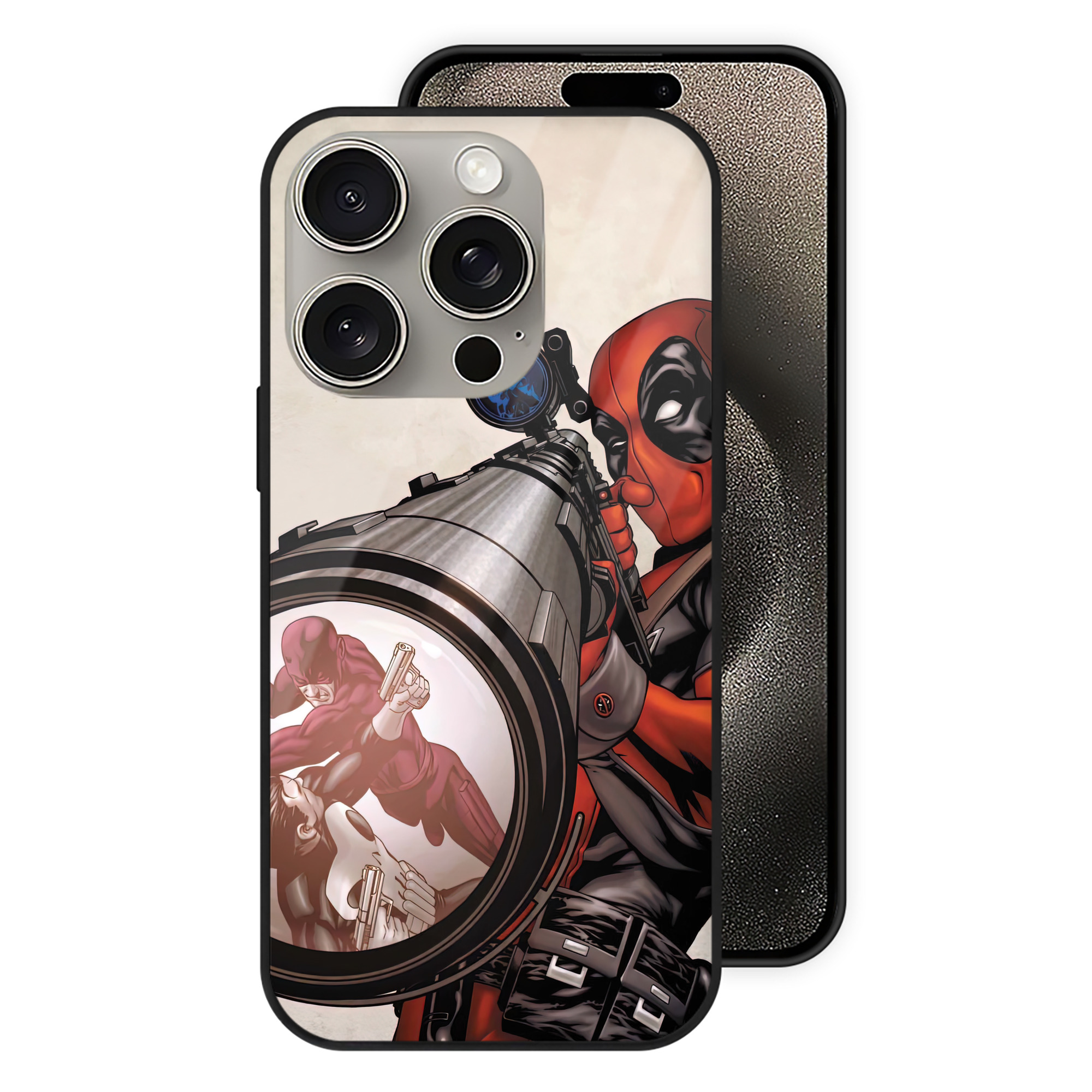 （画像用） Deadpool デッドプール 【iPhone15Pro対応】スマホケース 耐衝撃＆黄変防止 背面ガラス