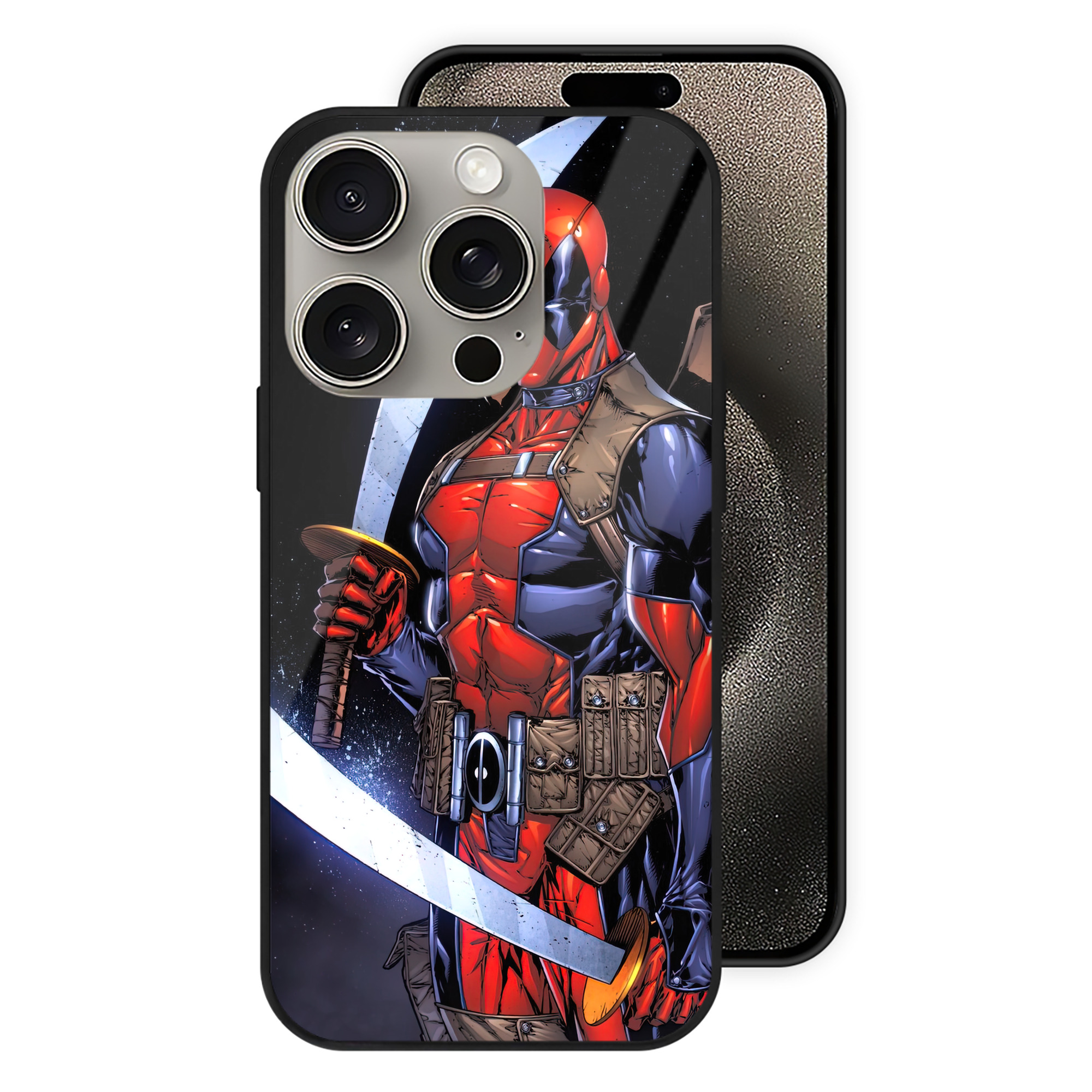 （画像用） Deadpool デッドプール 【iPhone15Pro対応】スマホケース 耐衝撃＆黄変防止 背面ガラス
