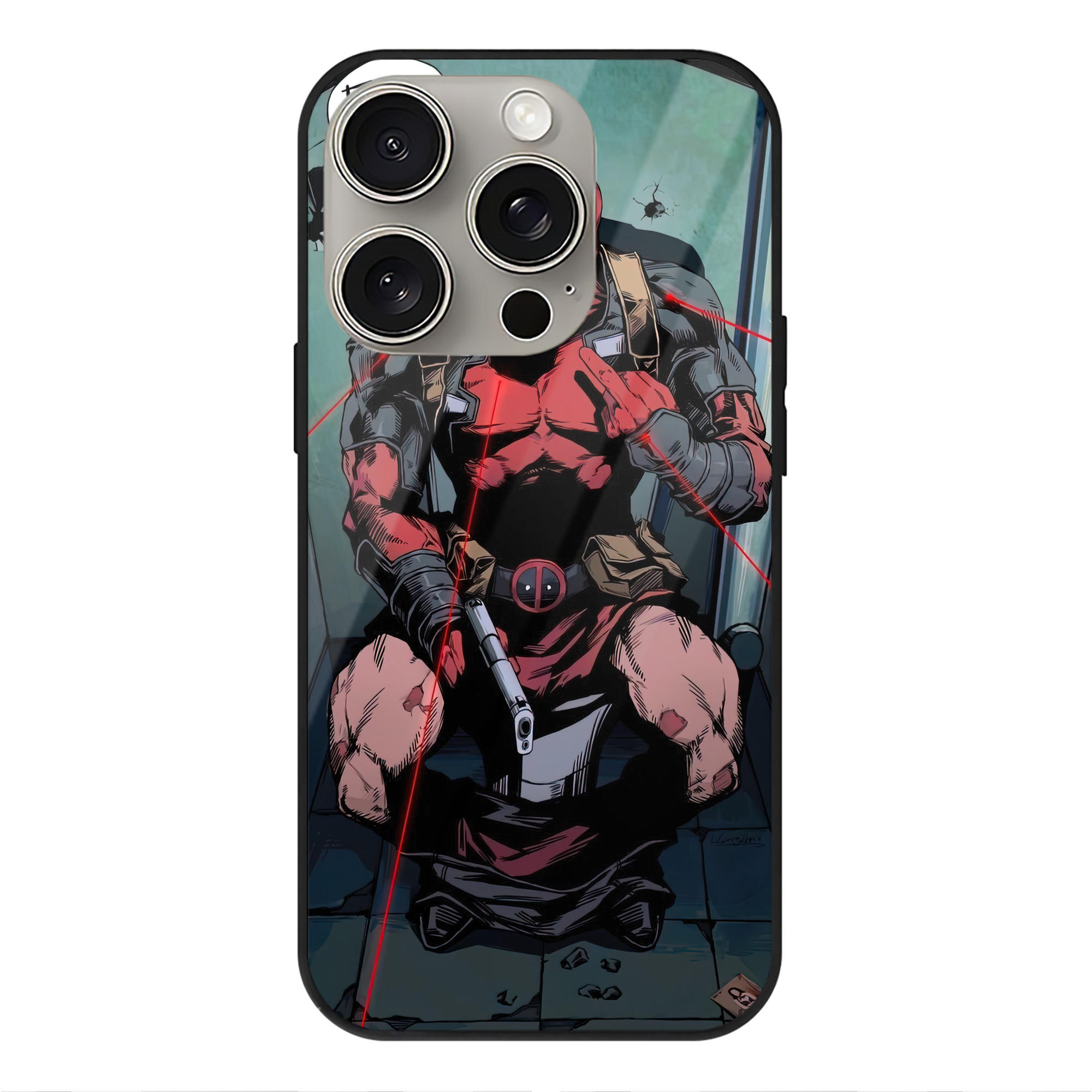 （画像用） Deadpool デッドプール 【iPhone15Pro対応】スマホケース 耐衝撃＆黄変防止 背面ガラス