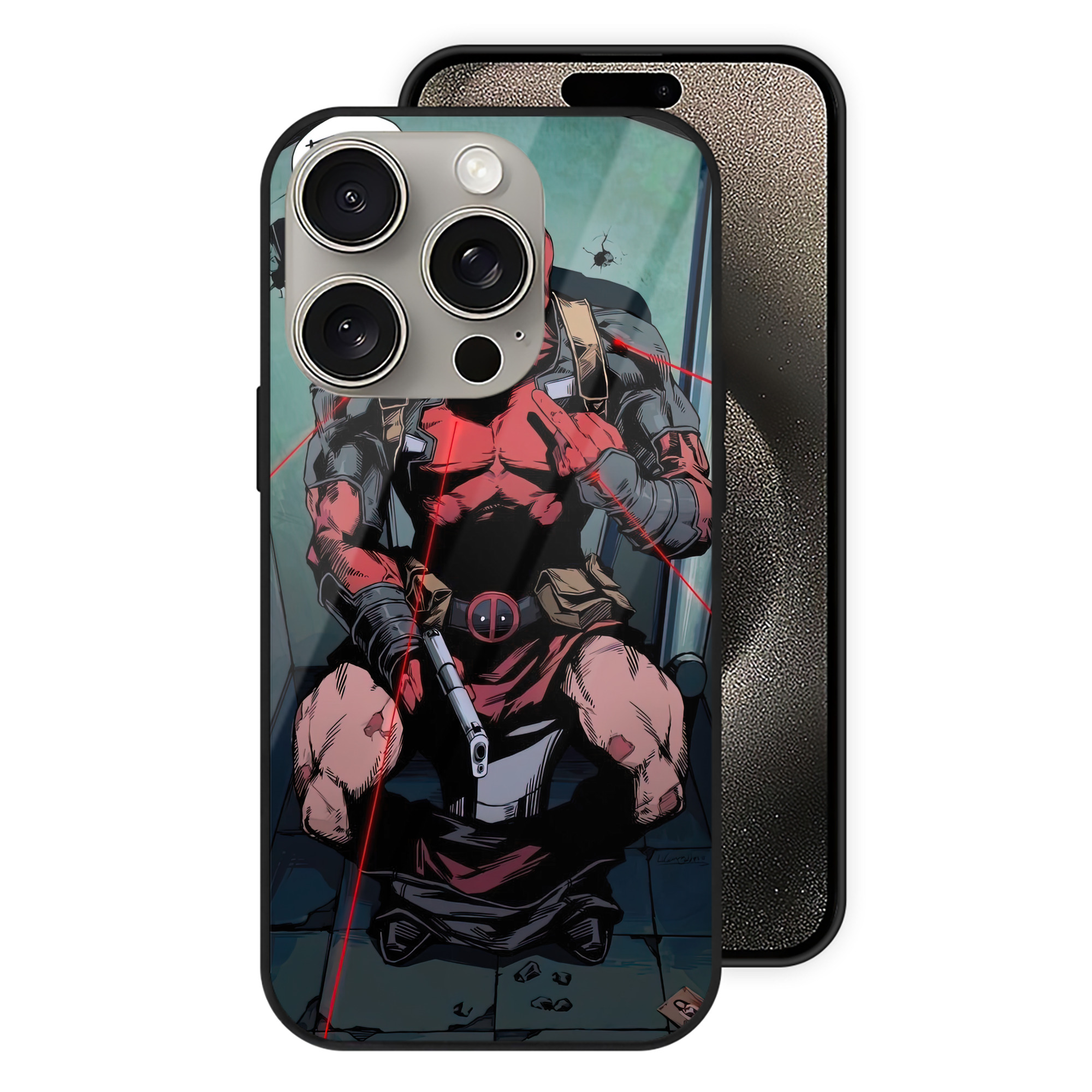 （画像用） Deadpool デッドプール 【iPhone15Pro対応】スマホケース 耐衝撃＆黄変防止 背面ガラス