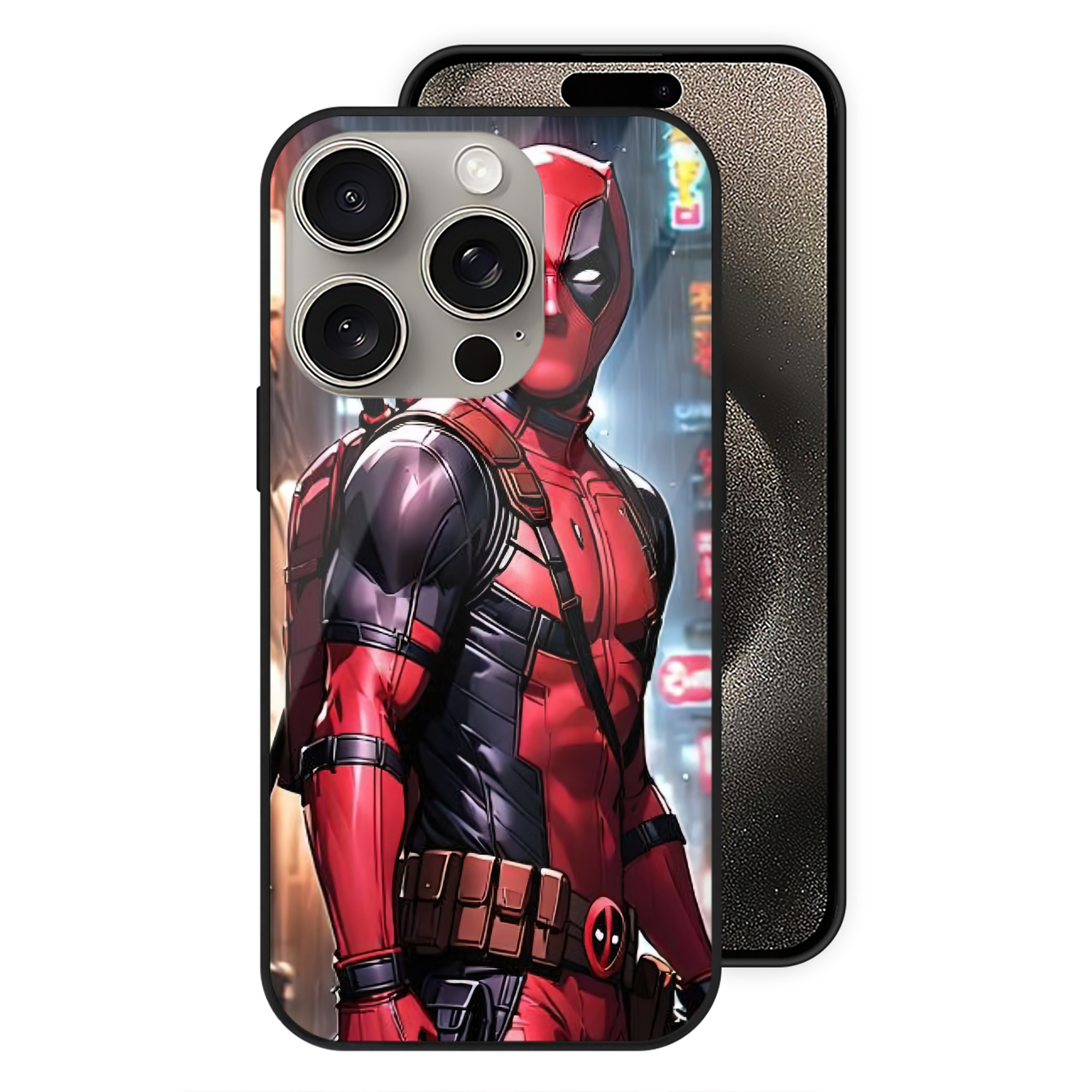 （画像用） Deadpool デッドプール 【iPhone15Pro対応】スマホケース 耐衝撃＆黄変防止 背面ガラス