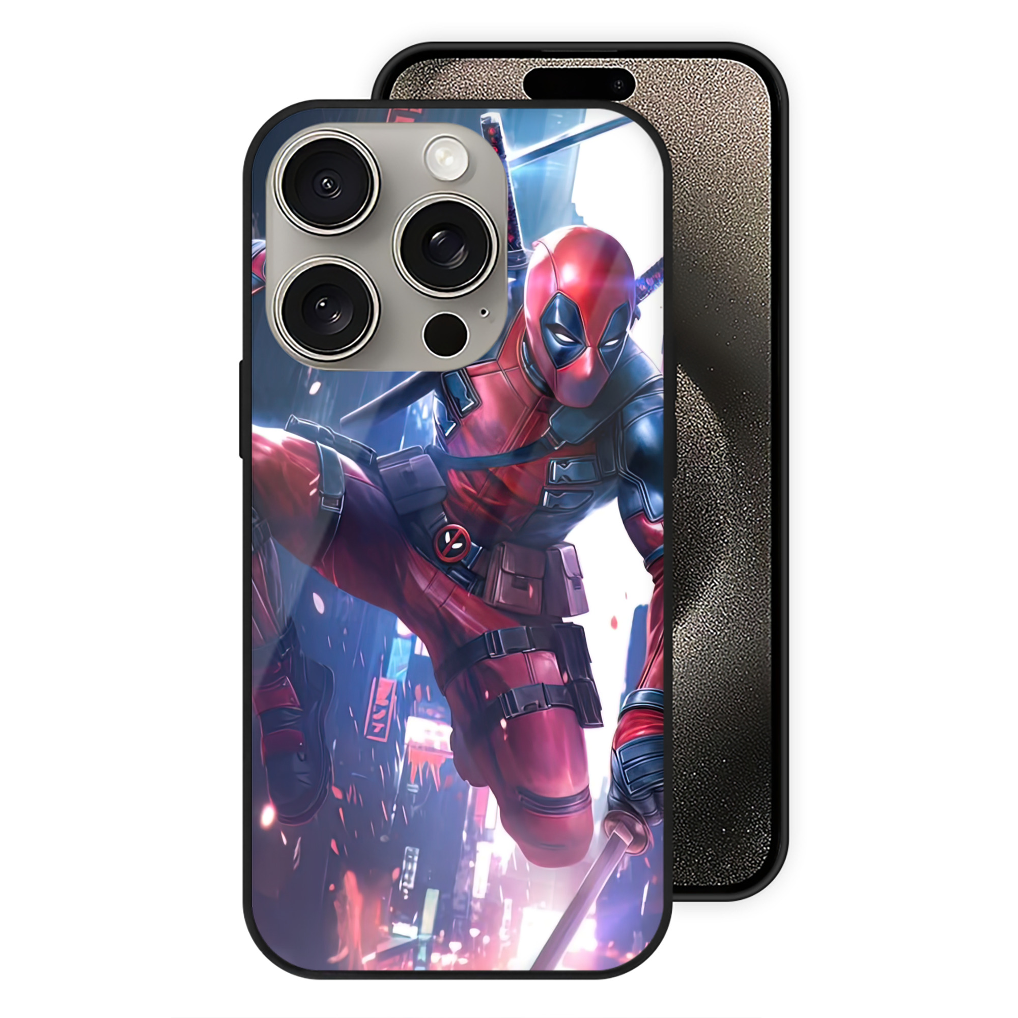（画像用） Deadpool デッドプール 【iPhone15Pro対応】スマホケース 耐衝撃＆黄変防止 背面ガラス
