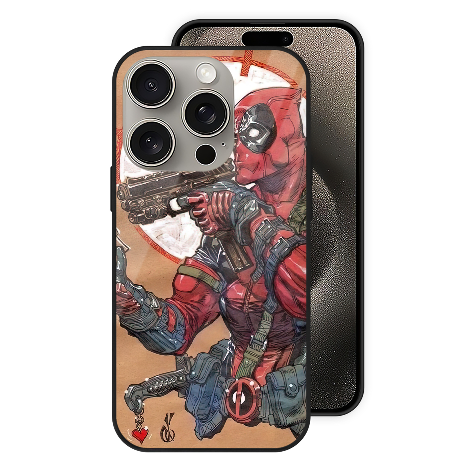 （画像用） Deadpool デッドプール 【iPhone15Pro対応】スマホケース 耐衝撃＆黄変防止 背面ガラス