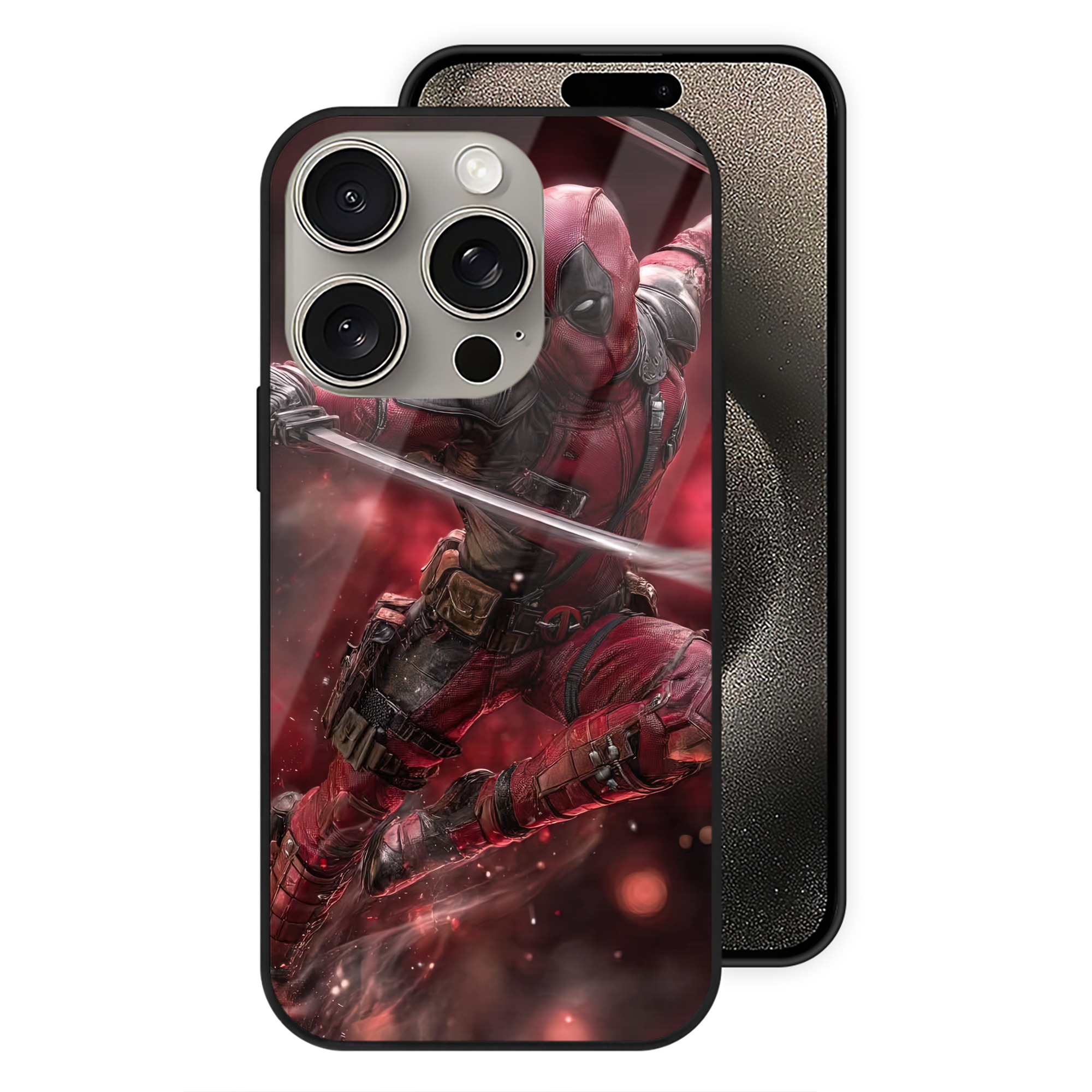 （画像用） Deadpool デッドプール 【iPhone15Pro対応】スマホケース 耐衝撃＆黄変防止 背面ガラス