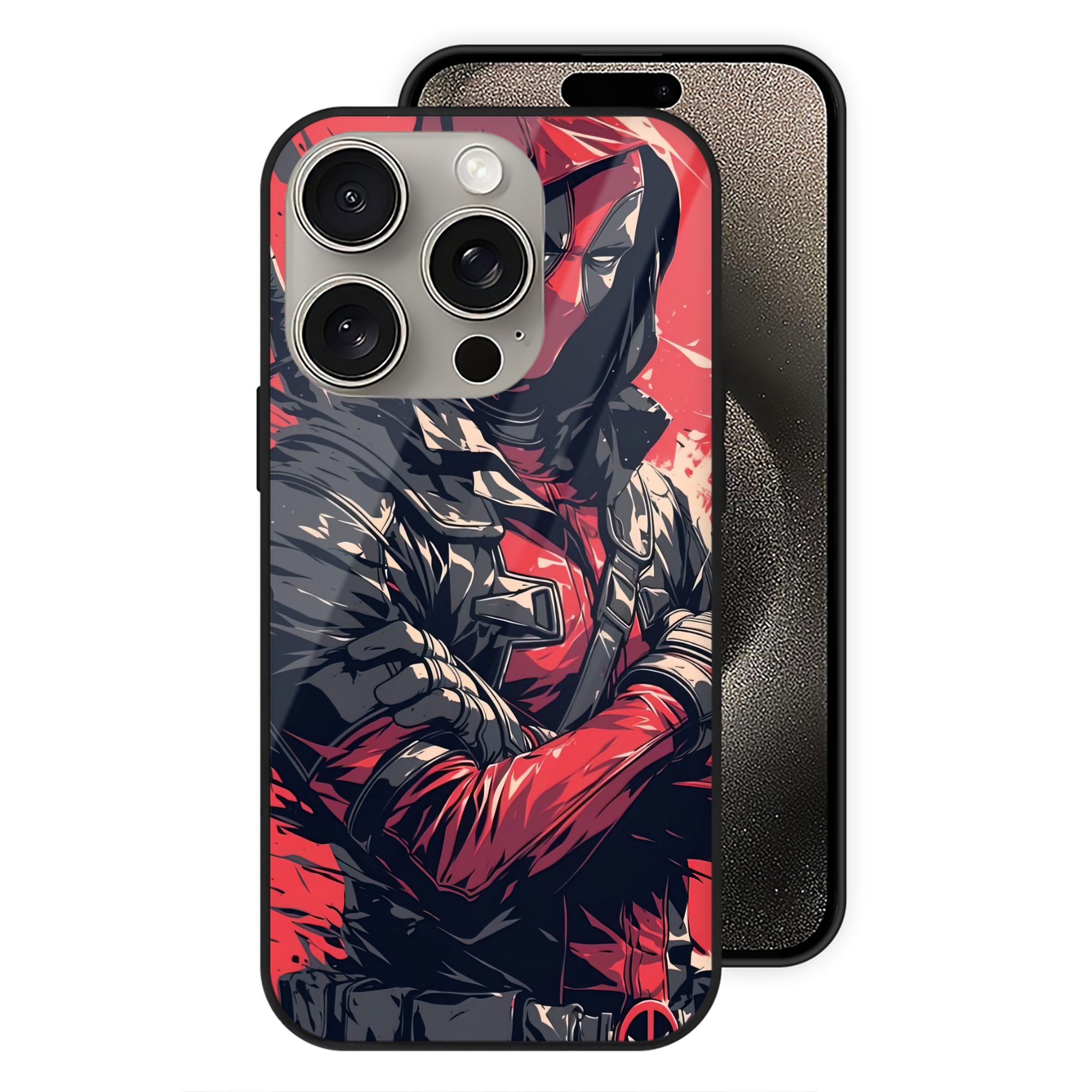 （画像用） Deadpool デッドプール 【iPhone15Pro対応】スマホケース 耐衝撃＆黄変防止 背面ガラス