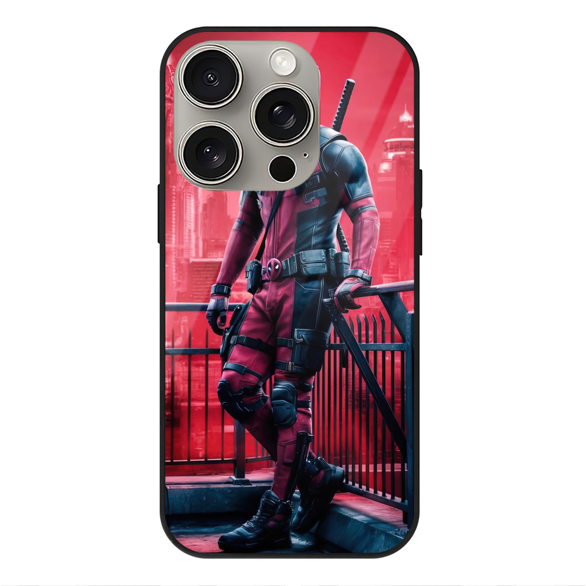 （画像用） Deadpool デッドプール 【iPhone15Pro対応】スマホケース 耐衝撃＆黄変防止 背面ガラス