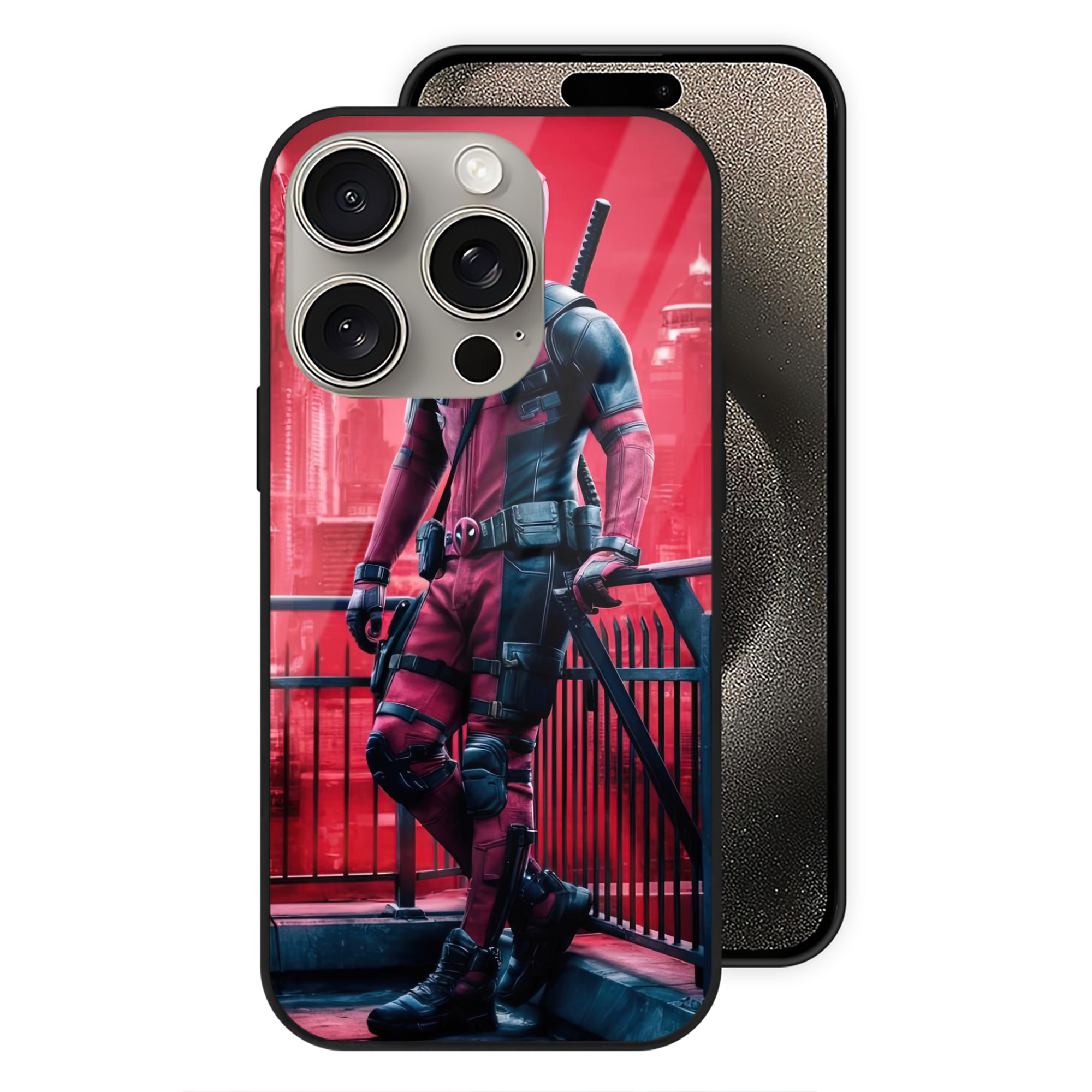 （画像用） Deadpool デッドプール 【iPhone15Pro対応】スマホケース 耐衝撃＆黄変防止 背面ガラス