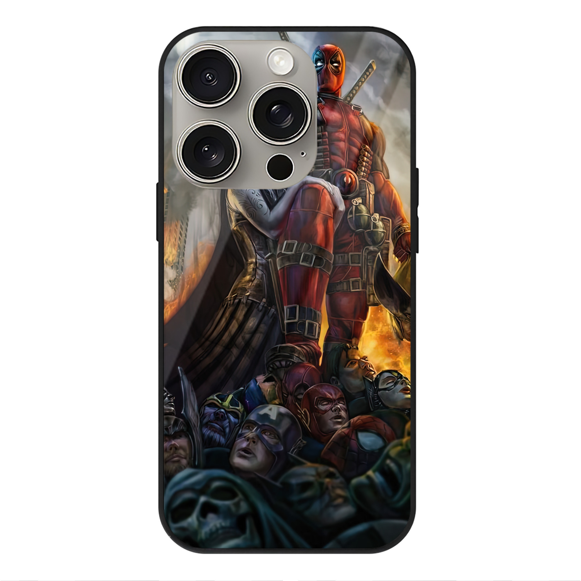 （画像用） Deadpool デッドプール 【iPhone15Pro対応】スマホケース 耐衝撃＆黄変防止 背面ガラス