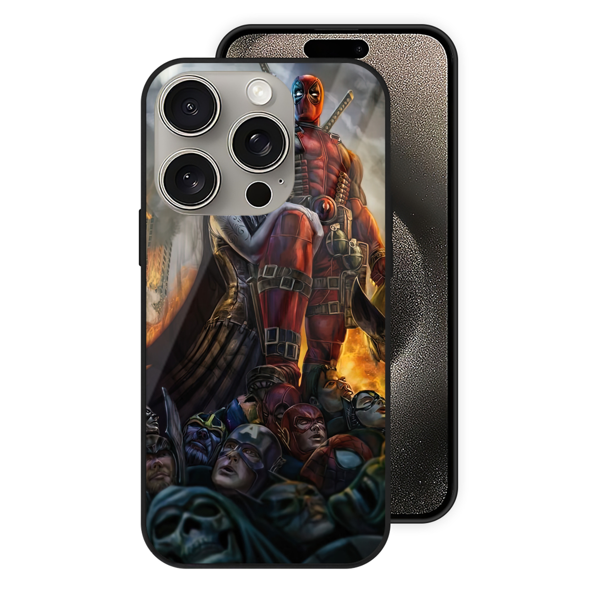 （画像用） Deadpool デッドプール 【iPhone15Pro対応】スマホケース 耐衝撃＆黄変防止 背面ガラス