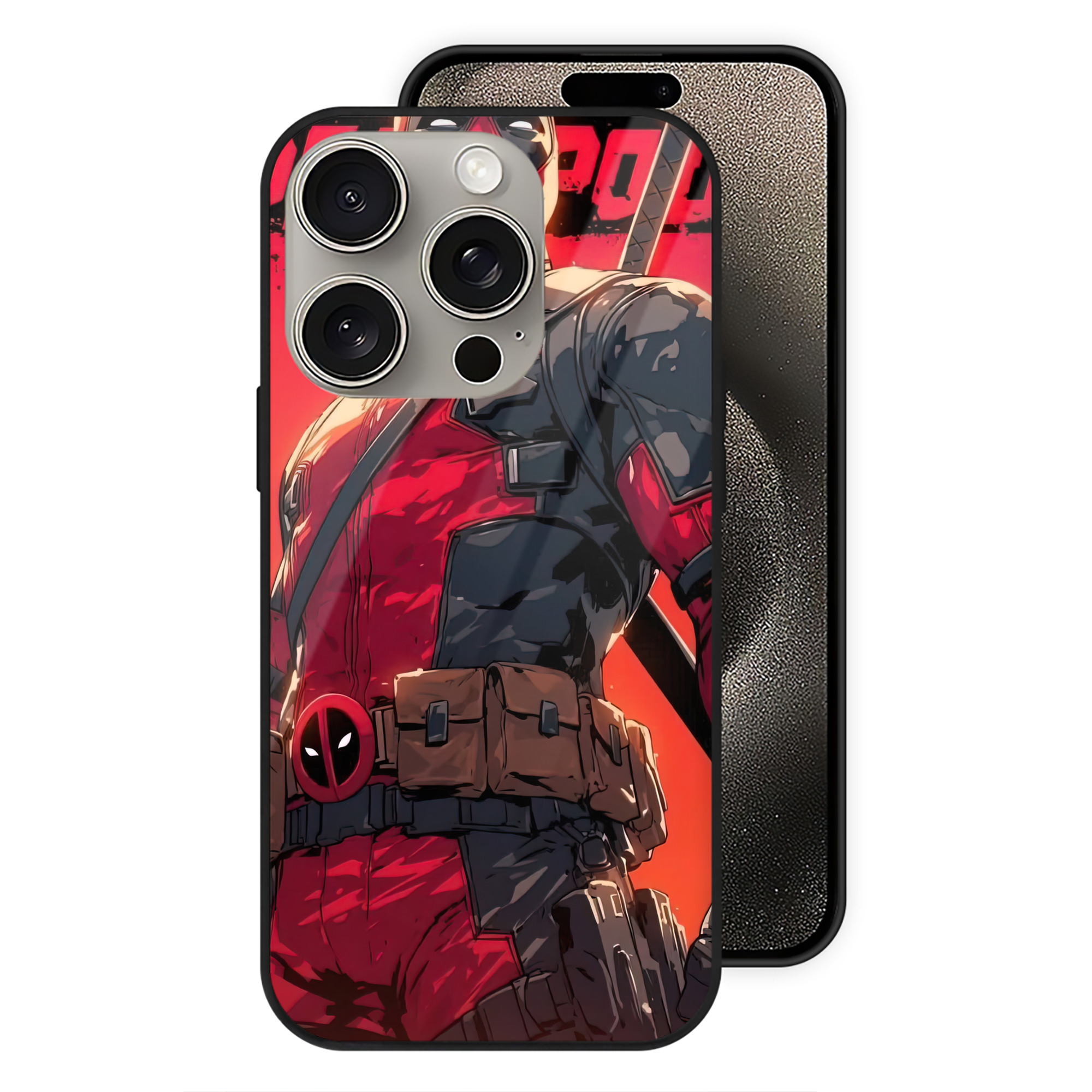 （画像用） Deadpool デッドプール 【iPhone15Pro対応】スマホケース 耐衝撃＆黄変防止 背面ガラス