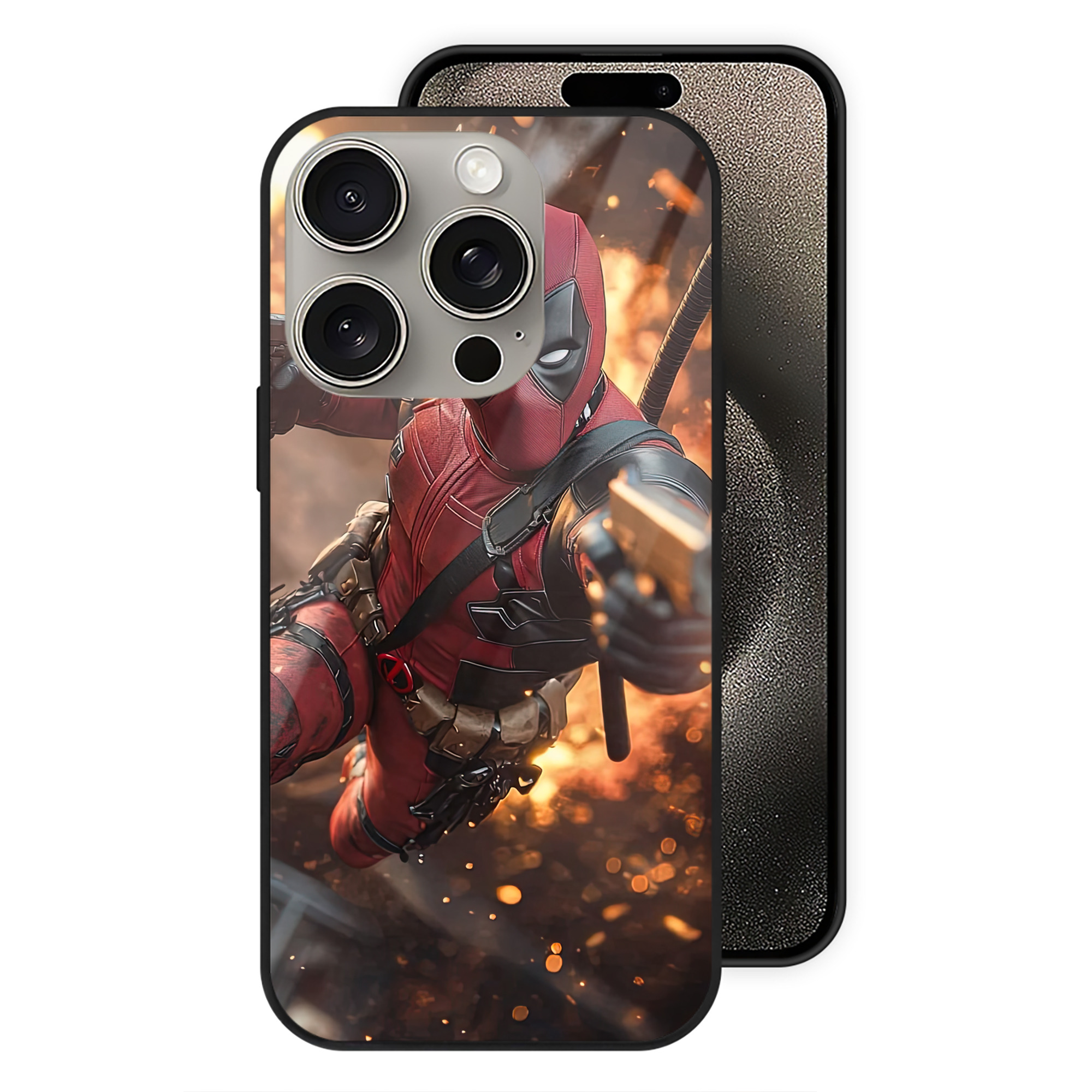 （画像用） Deadpool デッドプール 【iPhone15Pro対応】スマホケース 耐衝撃＆黄変防止 背面ガラス