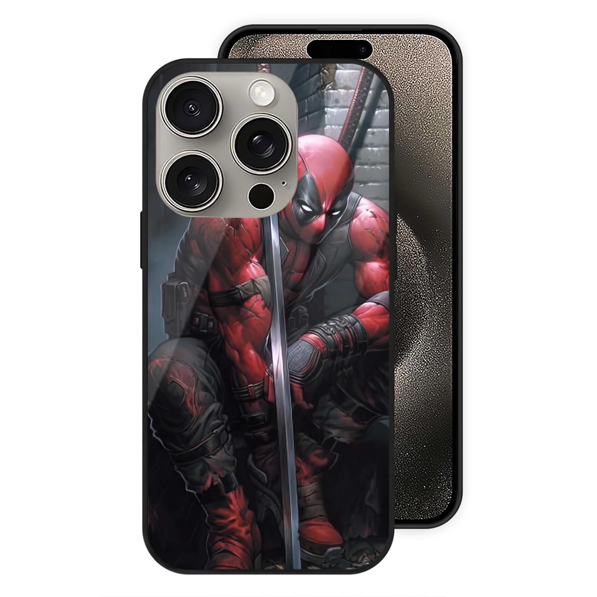 （画像用） Deadpool デッドプール 【iPhone15Pro対応】スマホケース 耐衝撃＆黄変防止 背面ガラス