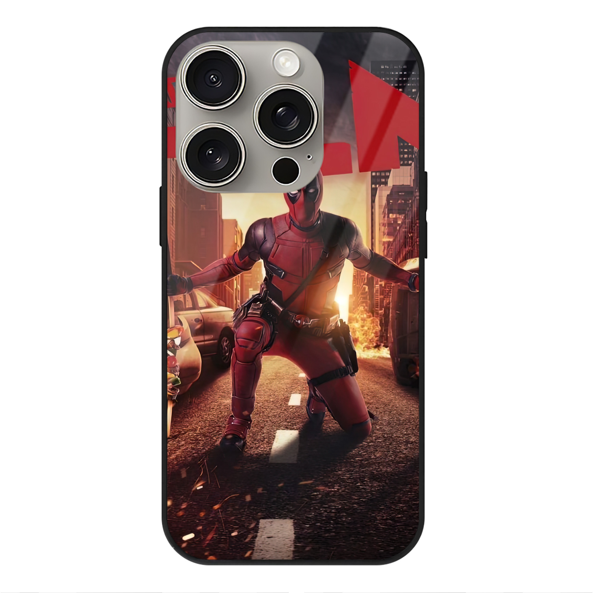 （画像用） Deadpool デッドプール 【iPhone15Pro対応】スマホケース 耐衝撃＆黄変防止 背面ガラス