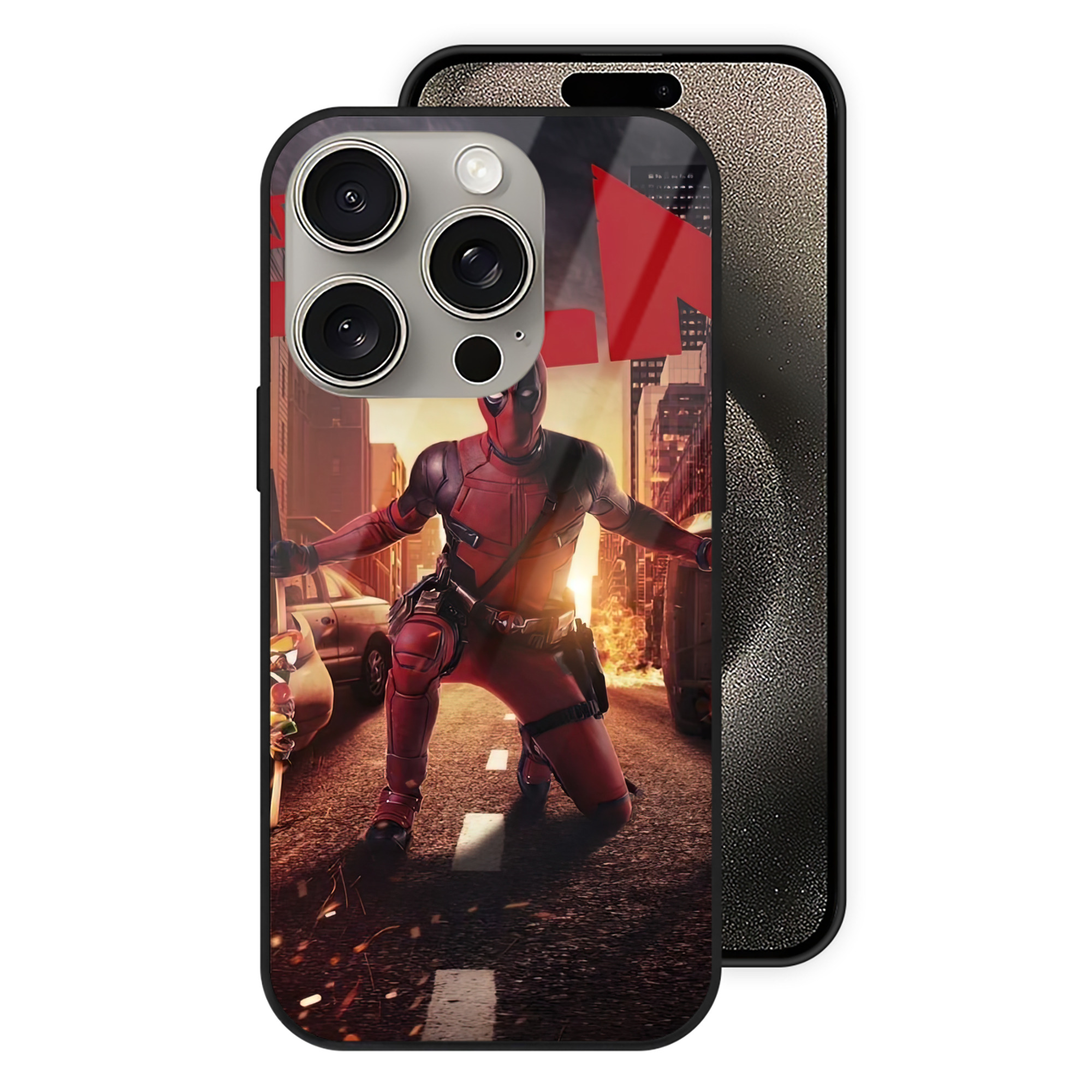 （画像用） Deadpool デッドプール 【iPhone15Pro対応】スマホケース 耐衝撃＆黄変防止 背面ガラス