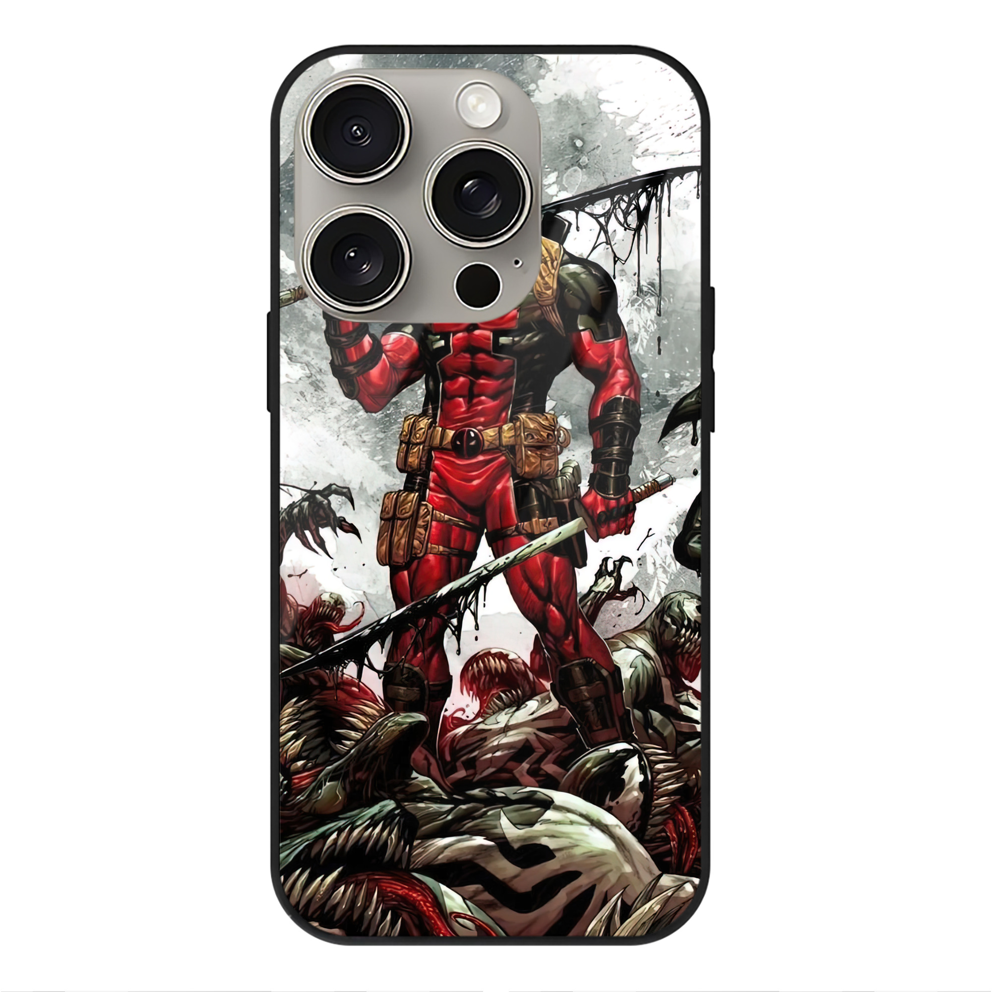 （画像用） Deadpool デッドプール 【iPhone15Pro対応】スマホケース 耐衝撃＆黄変防止 背面ガラス