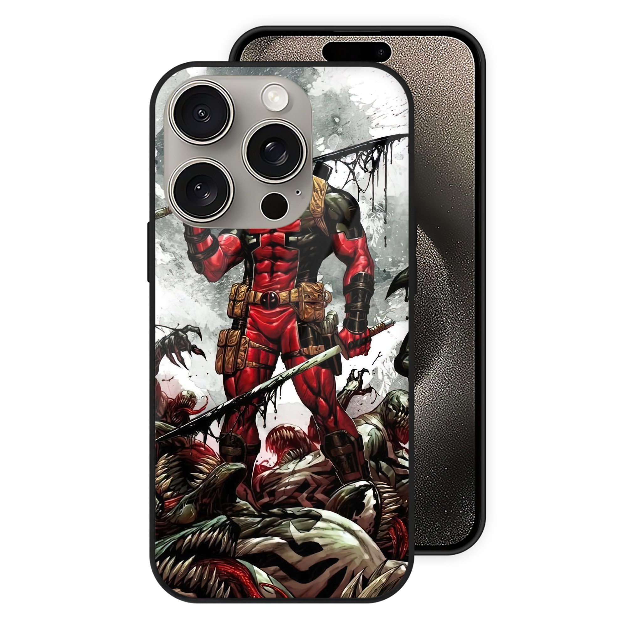 （画像用） Deadpool デッドプール 【iPhone15Pro対応】スマホケース 耐衝撃＆黄変防止 背面ガラス