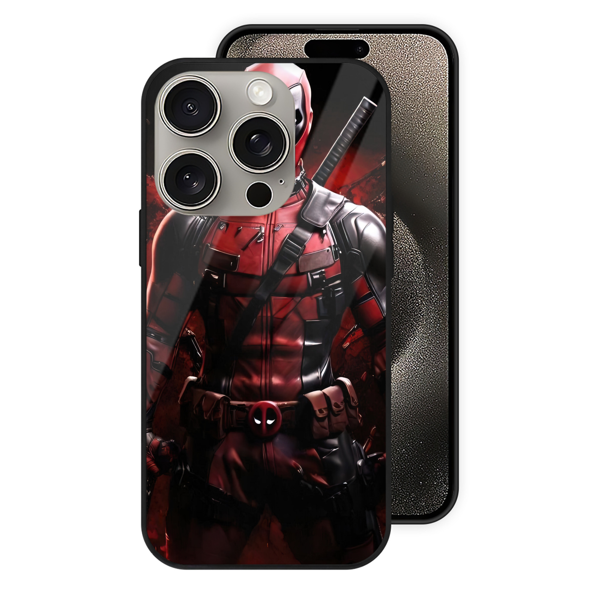（画像用） Deadpool デッドプール 【iPhone15Pro対応】スマホケース 耐衝撃＆黄変防止 背面ガラス