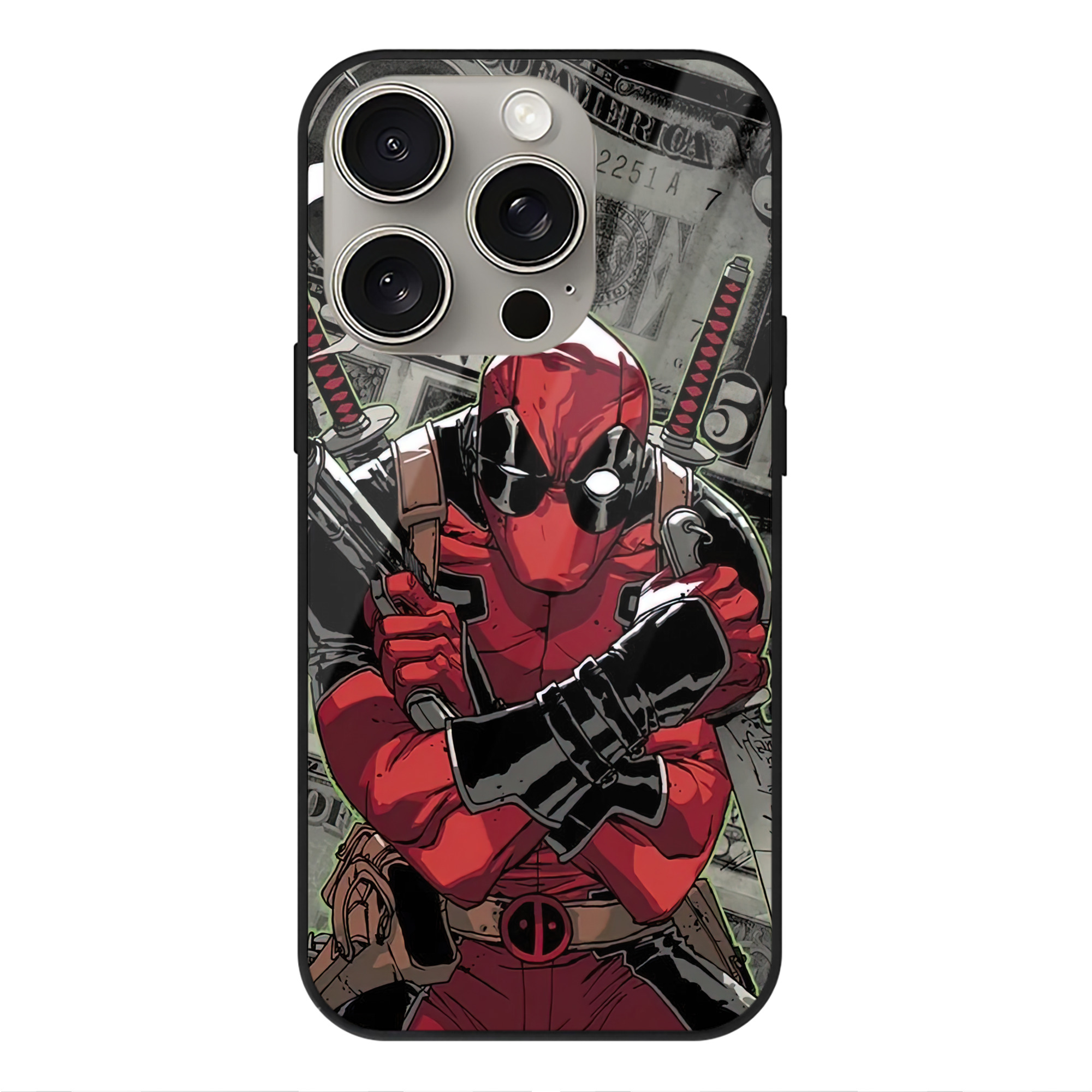 （画像用） Deadpool デッドプール 【iPhone15Pro対応】スマホケース 耐衝撃＆黄変防止 背面ガラス
