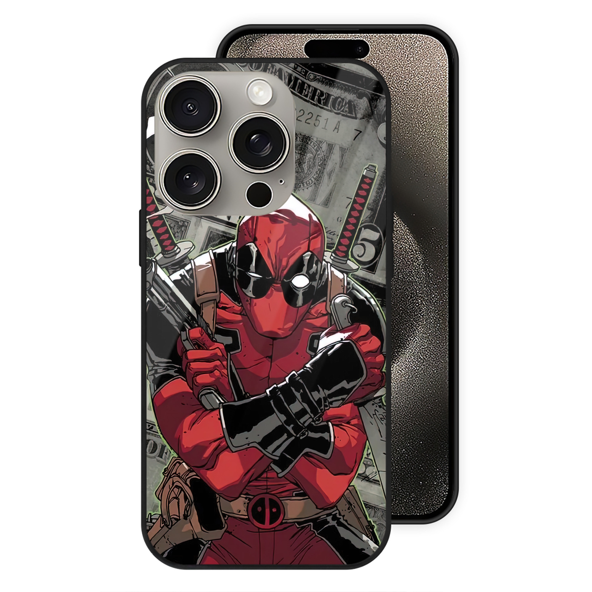 （画像用） Deadpool デッドプール 【iPhone15Pro対応】スマホケース 耐衝撃＆黄変防止 背面ガラス
