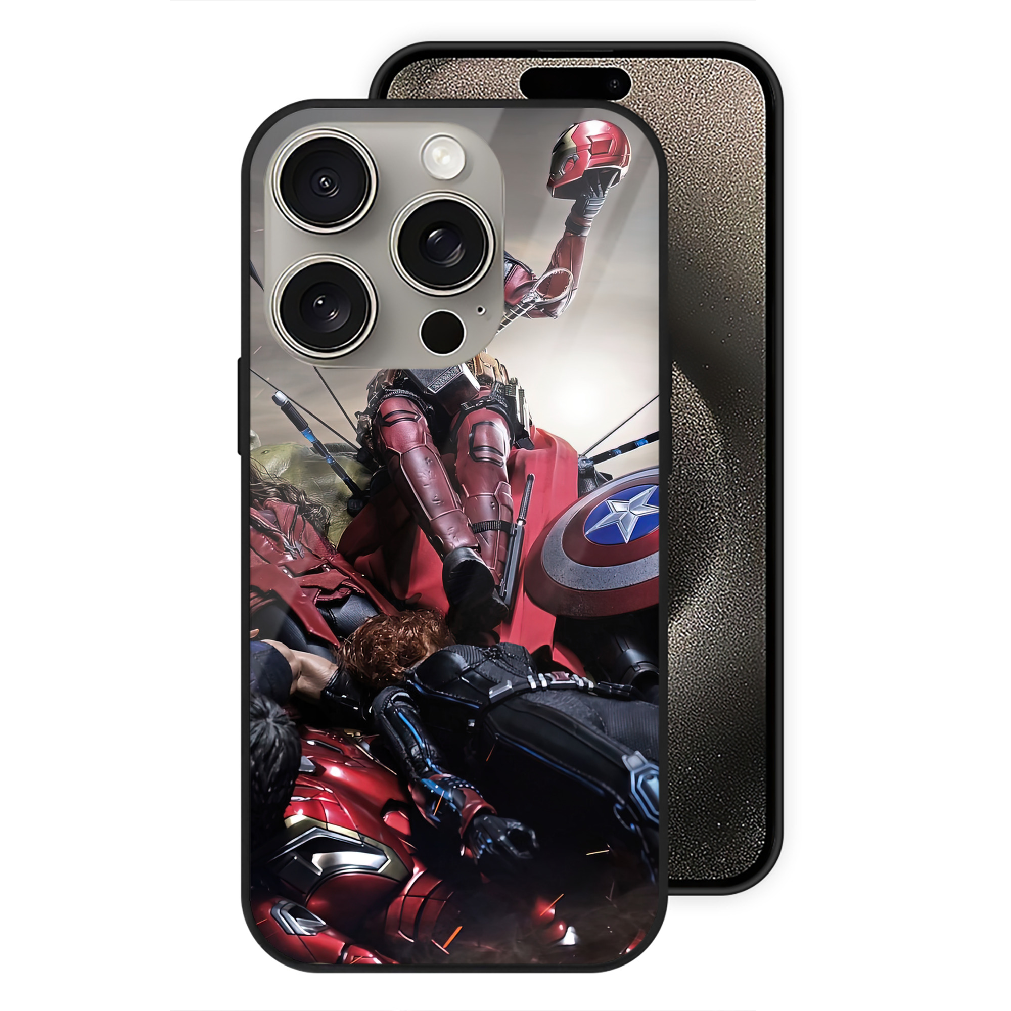 （画像用） Deadpool デッドプール 【iPhone15Pro対応】スマホケース 耐衝撃＆黄変防止 背面ガラス