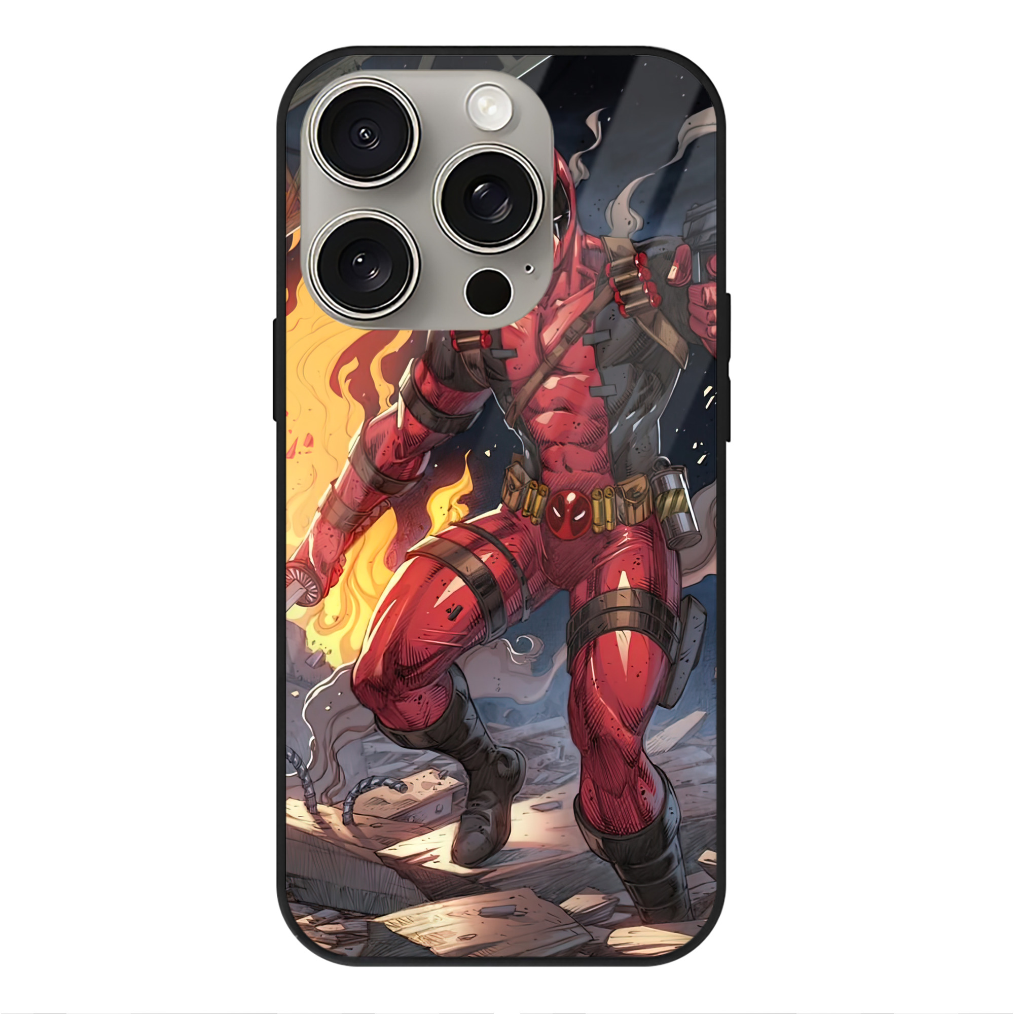 （画像用） Deadpool デッドプール 【iPhone15Pro対応】スマホケース 耐衝撃＆黄変防止 背面ガラス