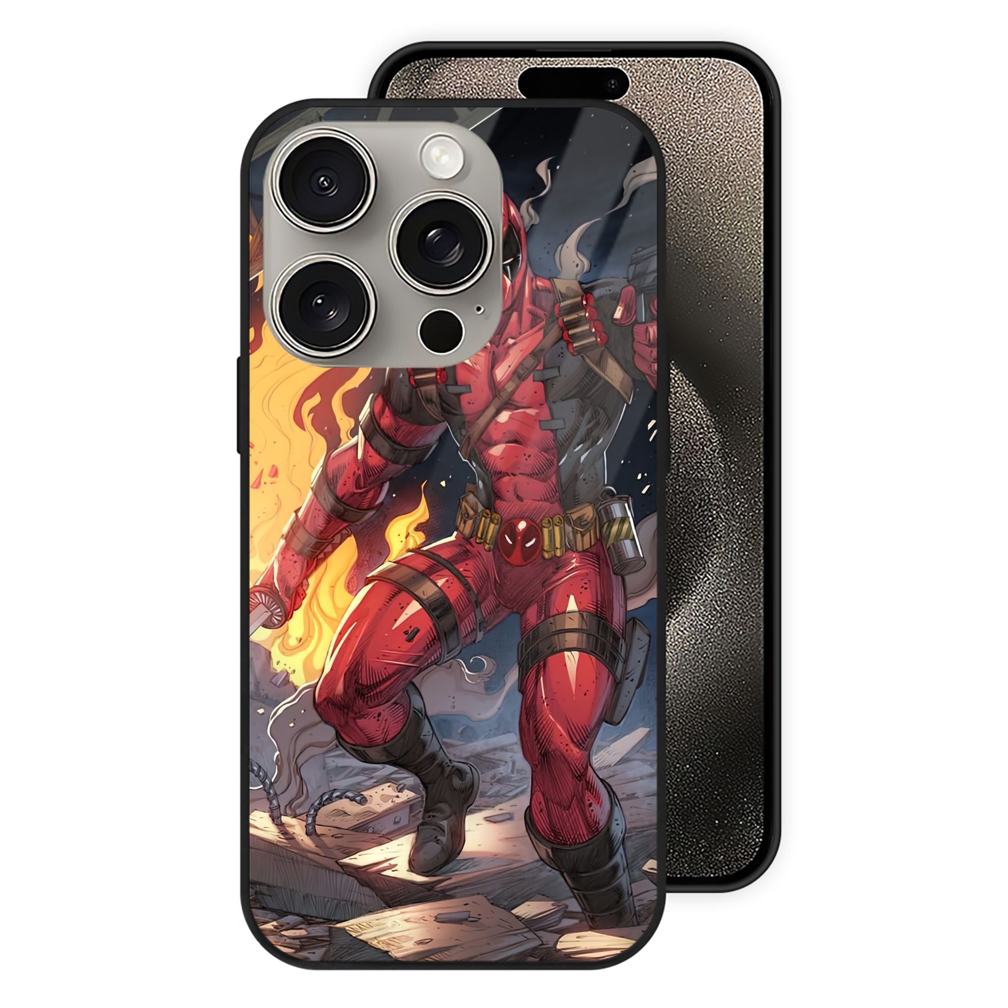 （画像用） Deadpool デッドプール 【iPhone15Pro対応】スマホケース 耐衝撃＆黄変防止 背面ガラス
