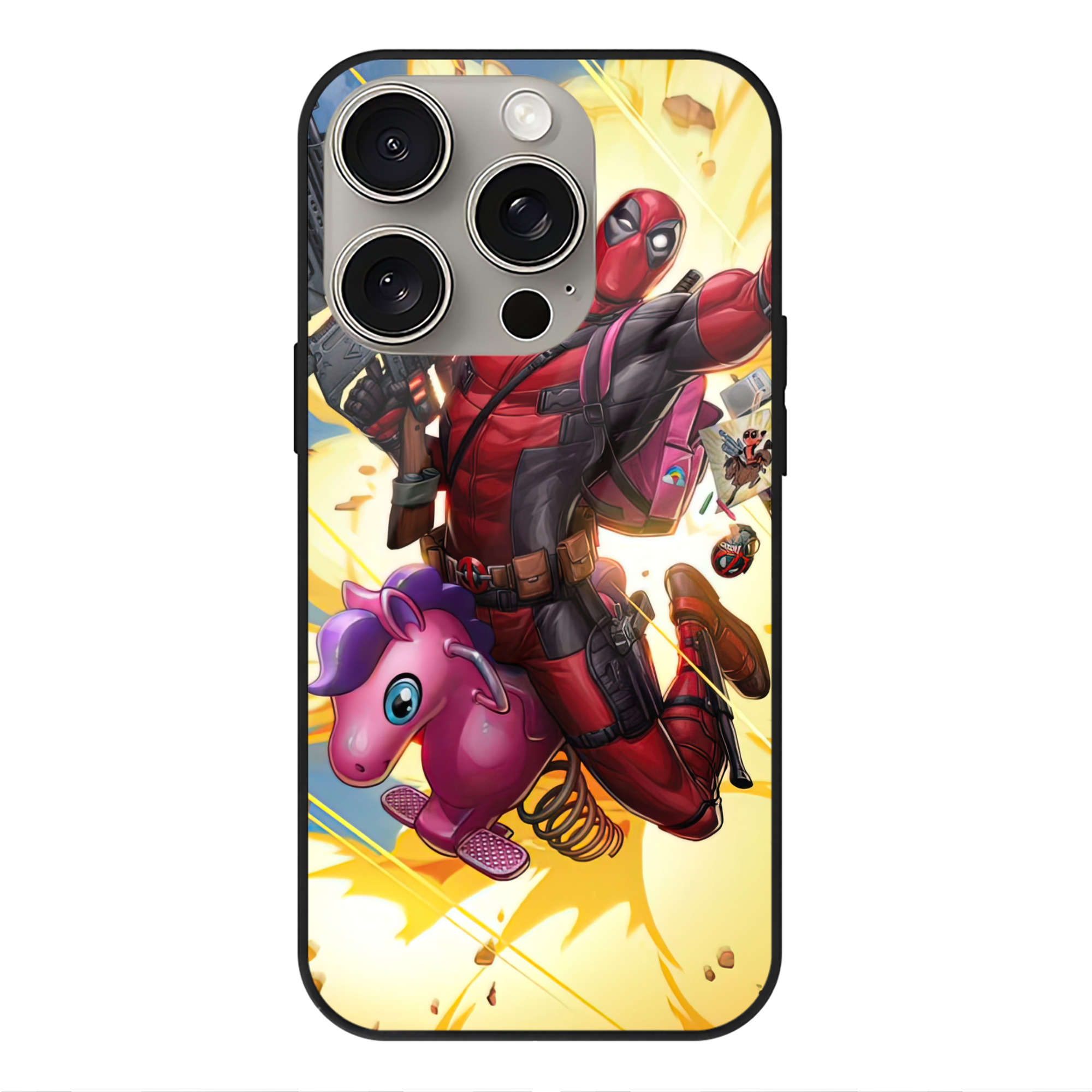 （画像用） Deadpool デッドプール 【iPhone15Pro対応】スマホケース 耐衝撃＆黄変防止 背面ガラス
