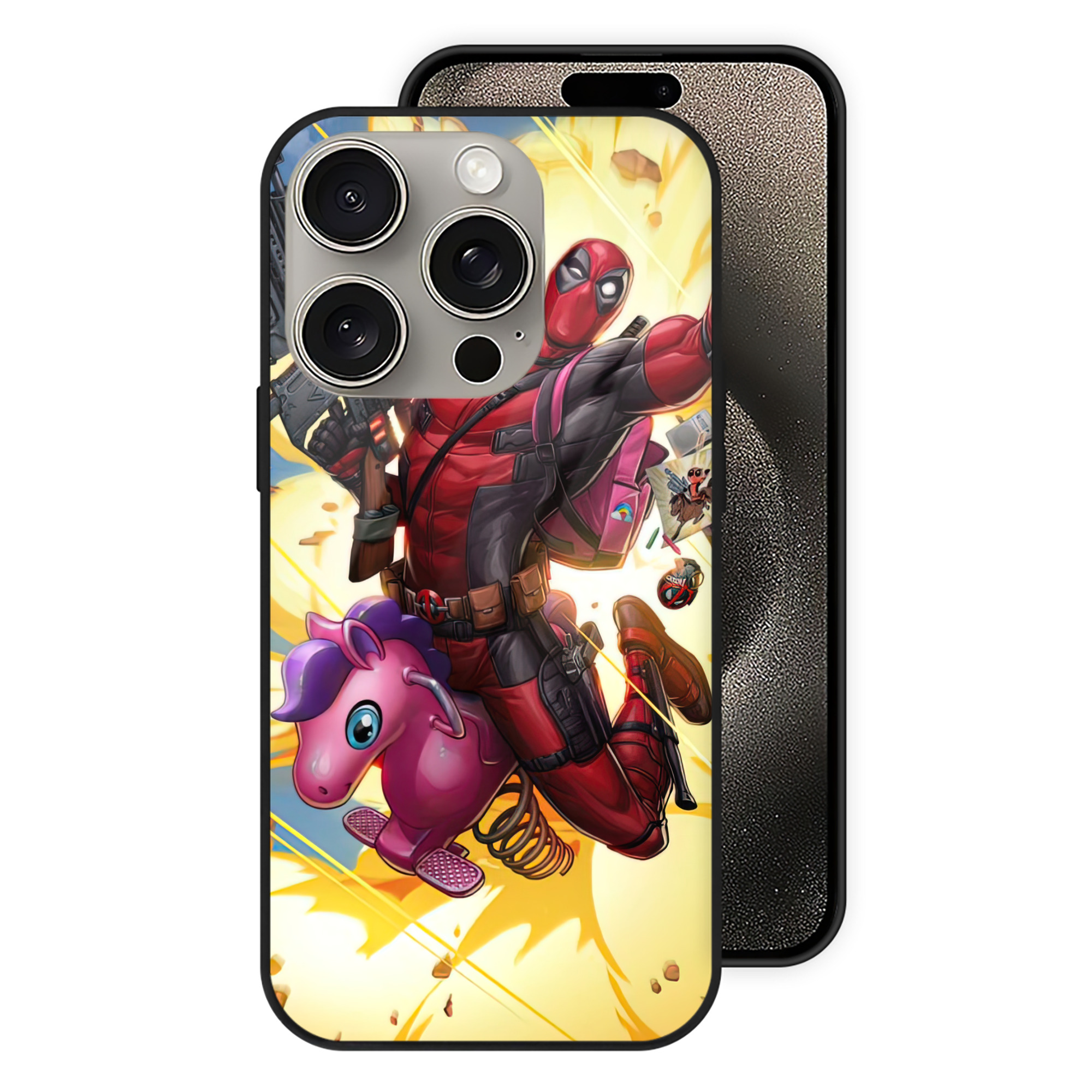 （画像用） Deadpool デッドプール 【iPhone15Pro対応】スマホケース 耐衝撃＆黄変防止 背面ガラス