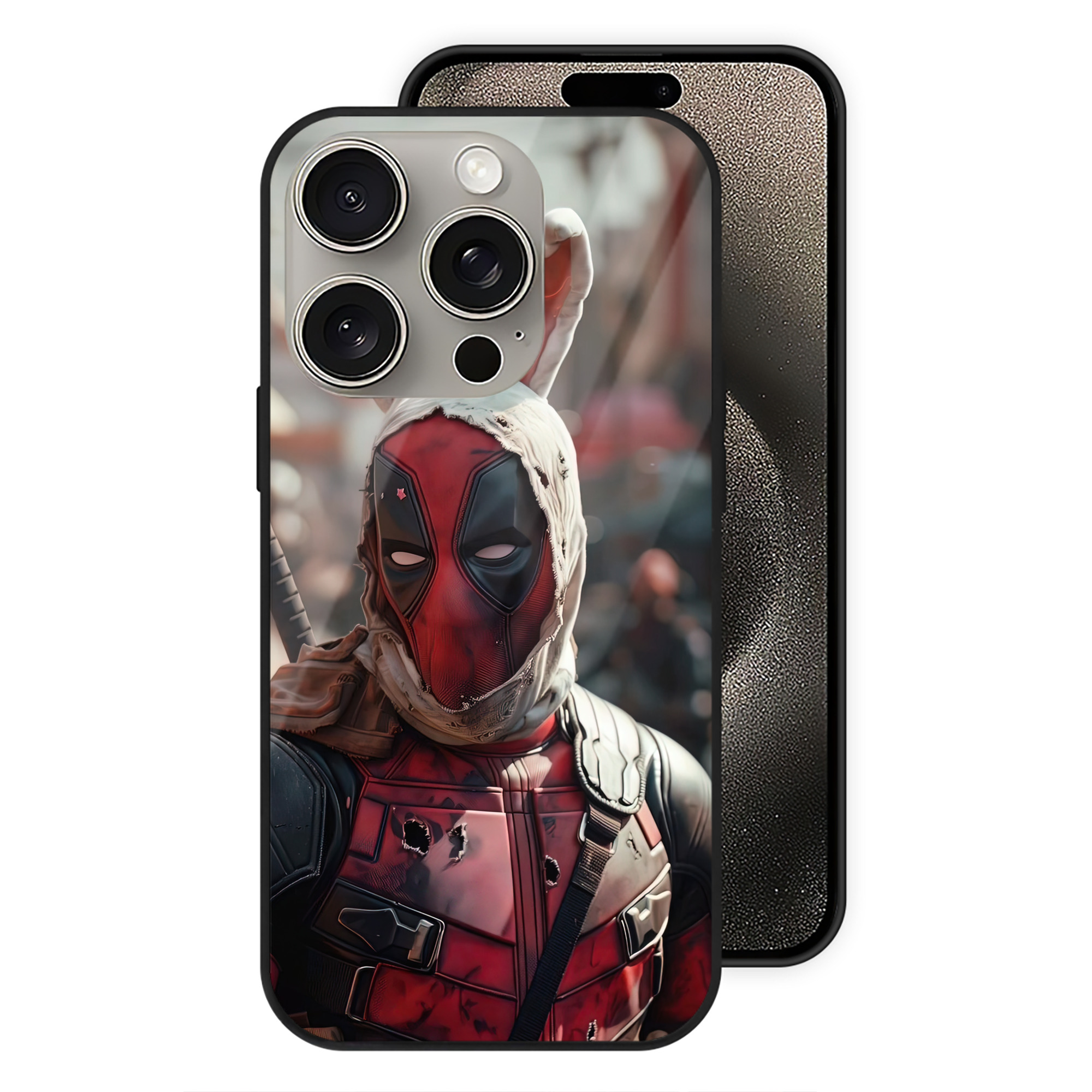 （画像用） Deadpool デッドプール 【iPhone15Pro対応】スマホケース 耐衝撃＆黄変防止 背面ガラス