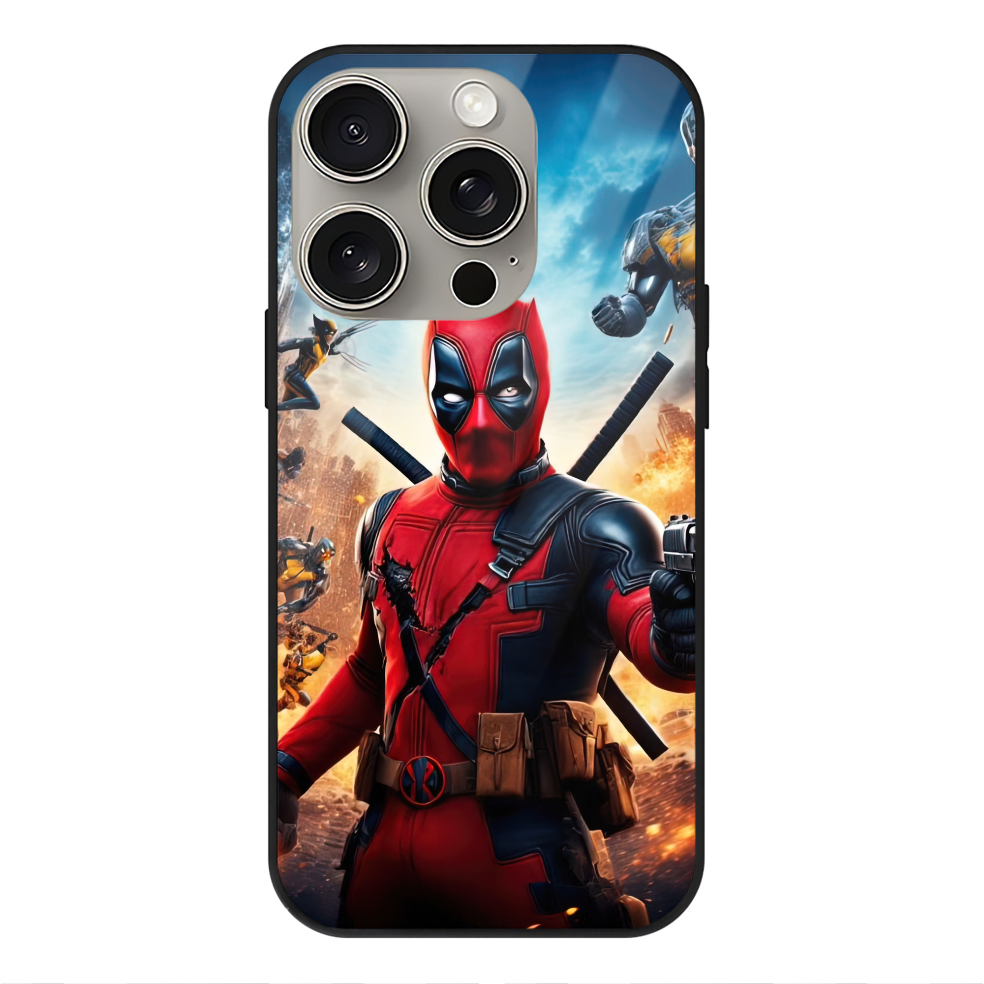 （画像用） Deadpool デッドプール 【iPhone15Pro対応】スマホケース 耐衝撃＆黄変防止 背面ガラス