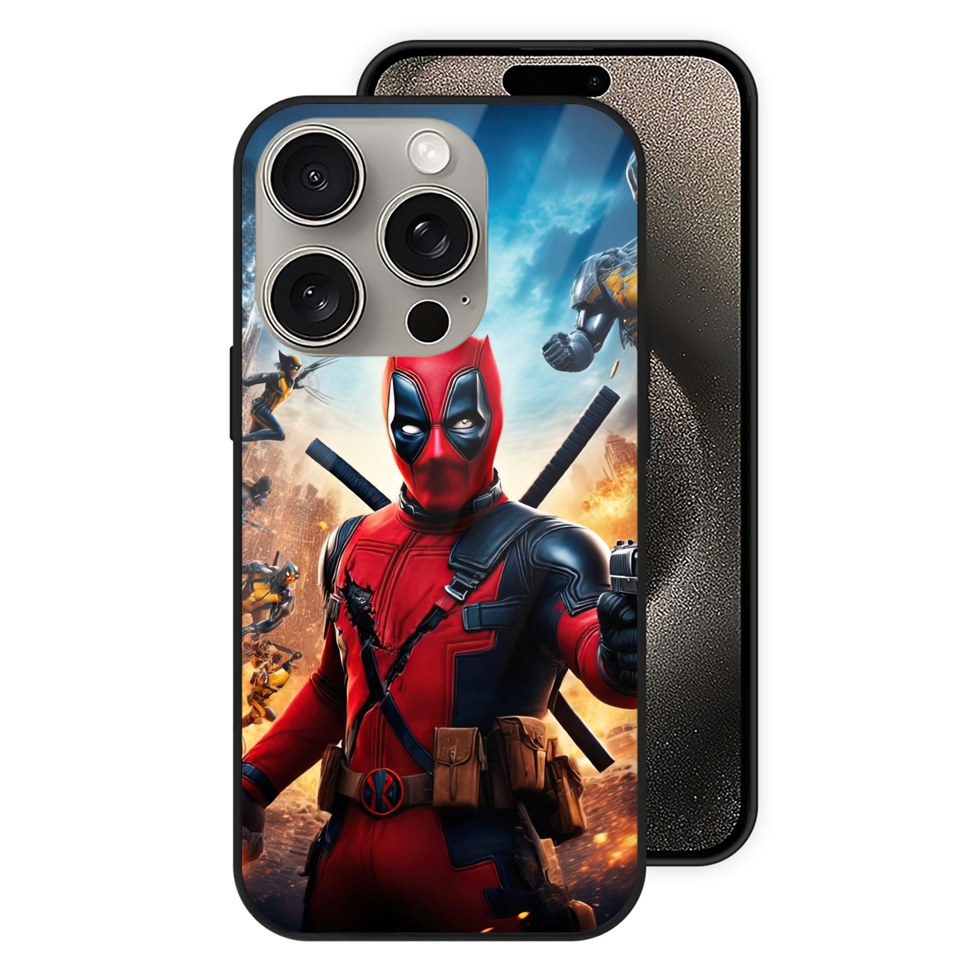 （画像用） Deadpool デッドプール 【iPhone15Pro対応】スマホケース 耐衝撃＆黄変防止 背面ガラス