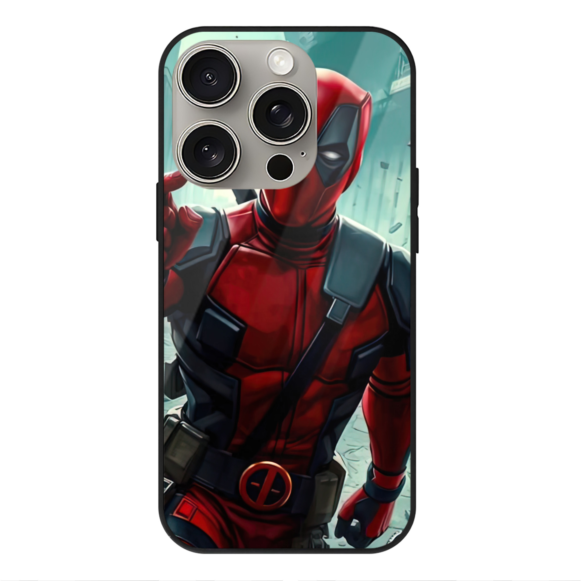 （画像用） Deadpool デッドプール 【iPhone15Pro対応】スマホケース 耐衝撃＆黄変防止 背面ガラス