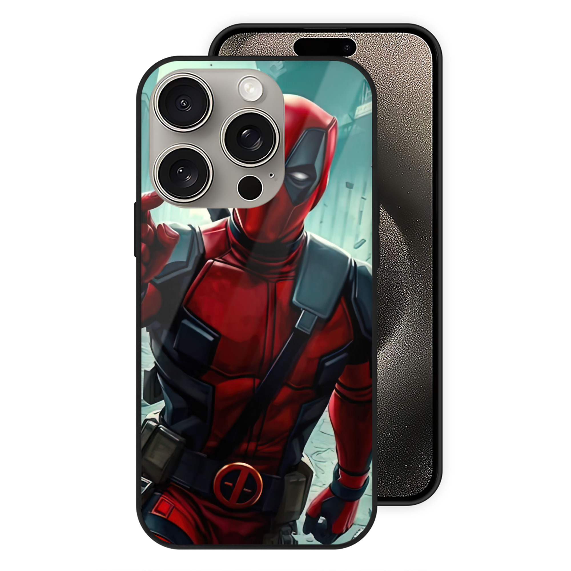 （画像用） Deadpool デッドプール 【iPhone15Pro対応】スマホケース 耐衝撃＆黄変防止 背面ガラス