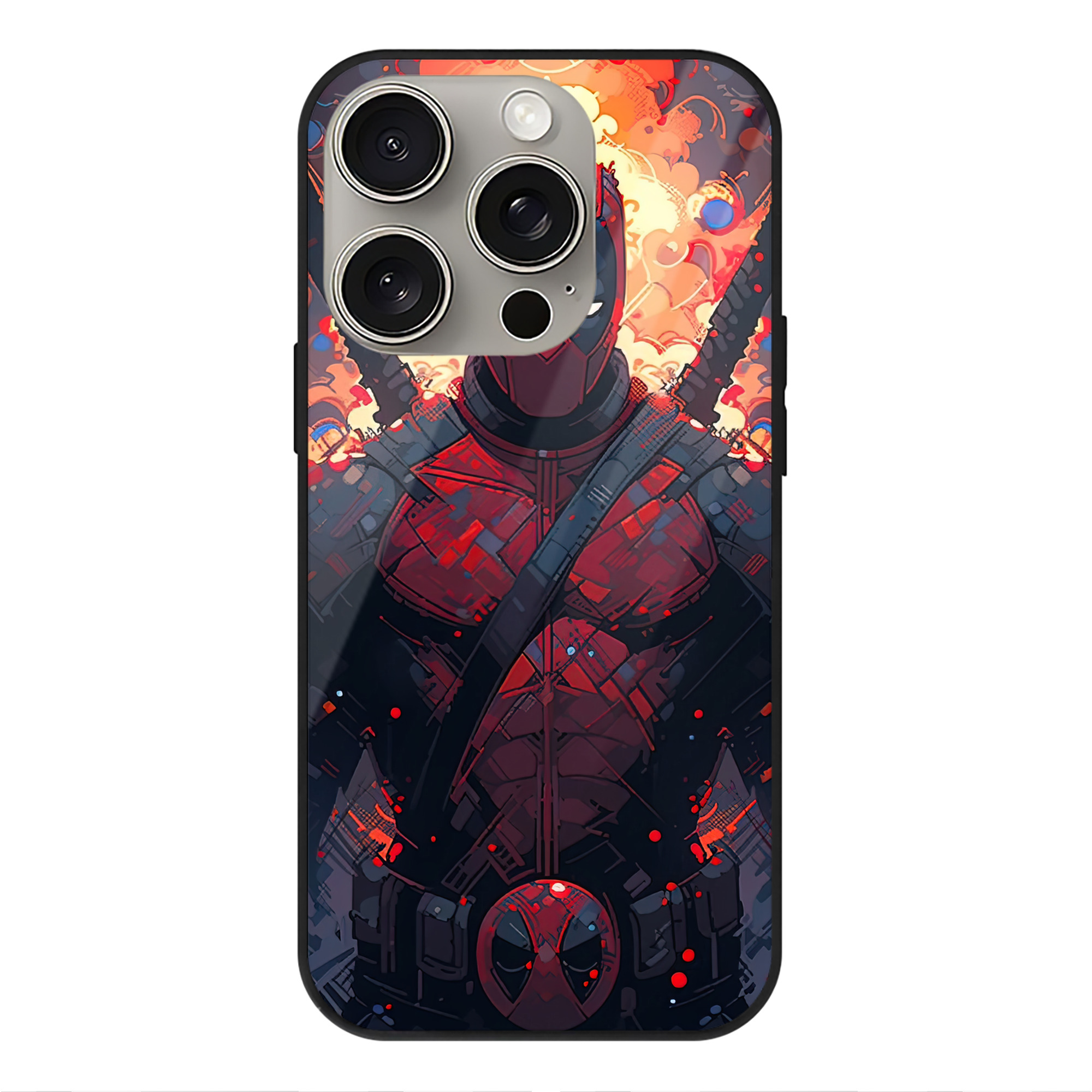 （画像用） Deadpool デッドプール 【iPhone15Pro対応】スマホケース 耐衝撃＆黄変防止 背面ガラス