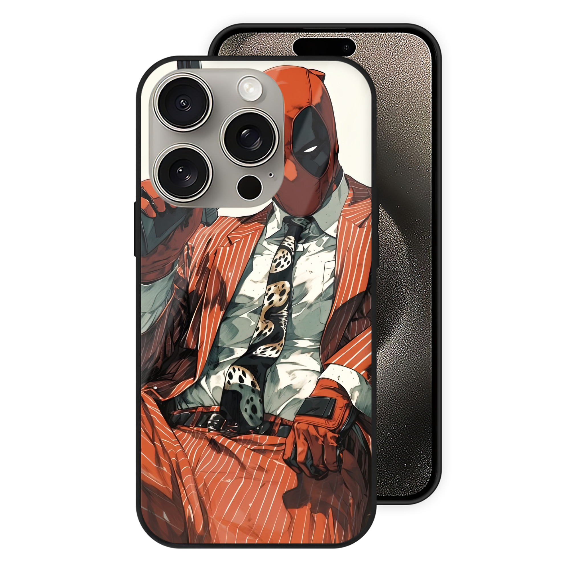 （画像用） Deadpool デッドプール 【iPhone15Pro対応】スマホケース 耐衝撃＆黄変防止 背面ガラス